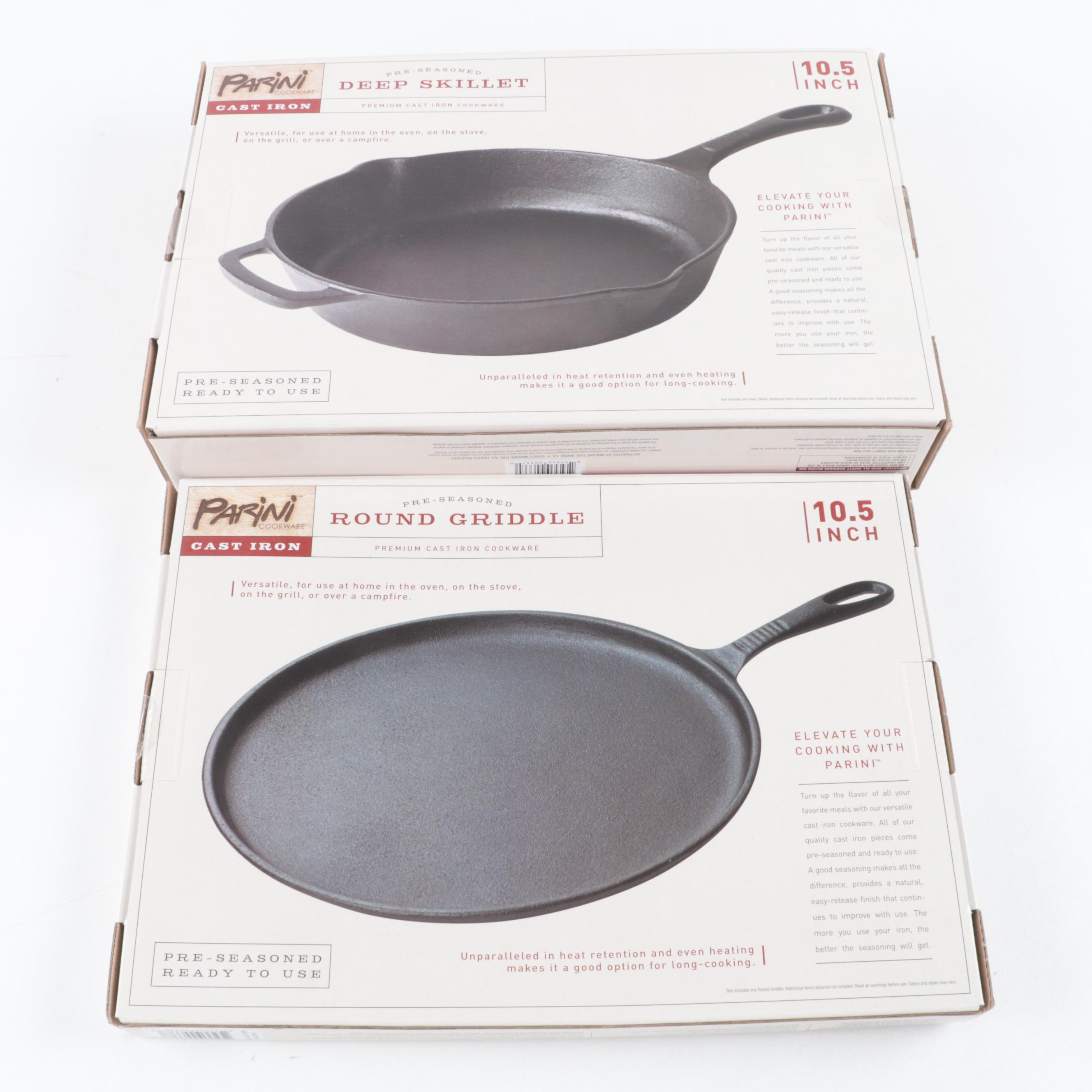 Parini Cast Iron Dutch Oven, Deep Skillet, Griddle, and Reversible Grill