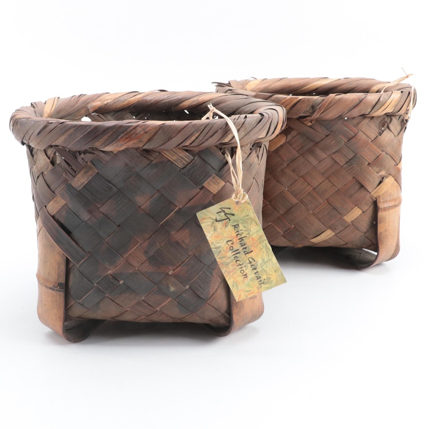 Pair of Japanese Handwoven Bamboo Flower Arranging Baskets, Late 20th Century