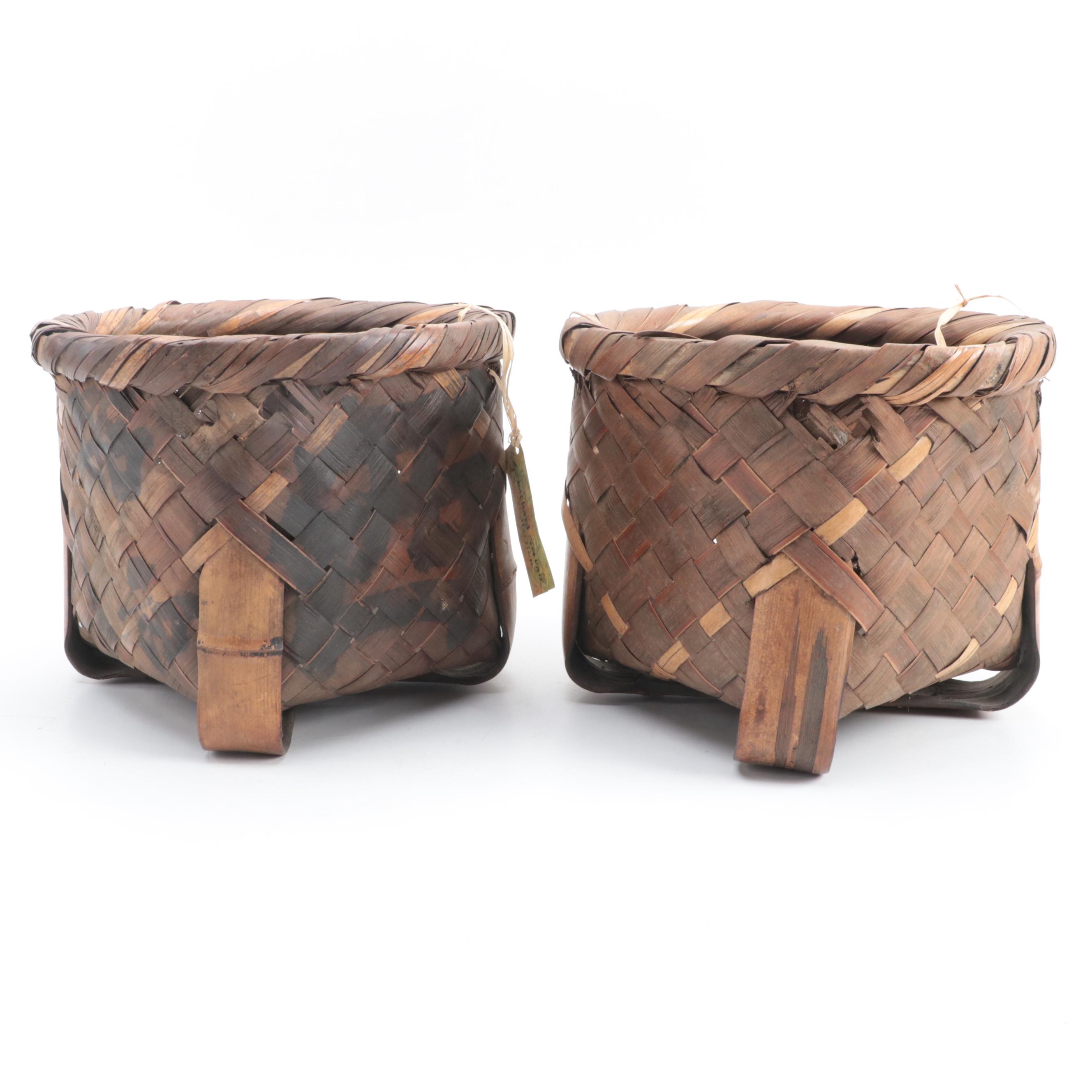 Pair of Japanese Handwoven Bamboo Flower Arranging Baskets, Late 20th Century