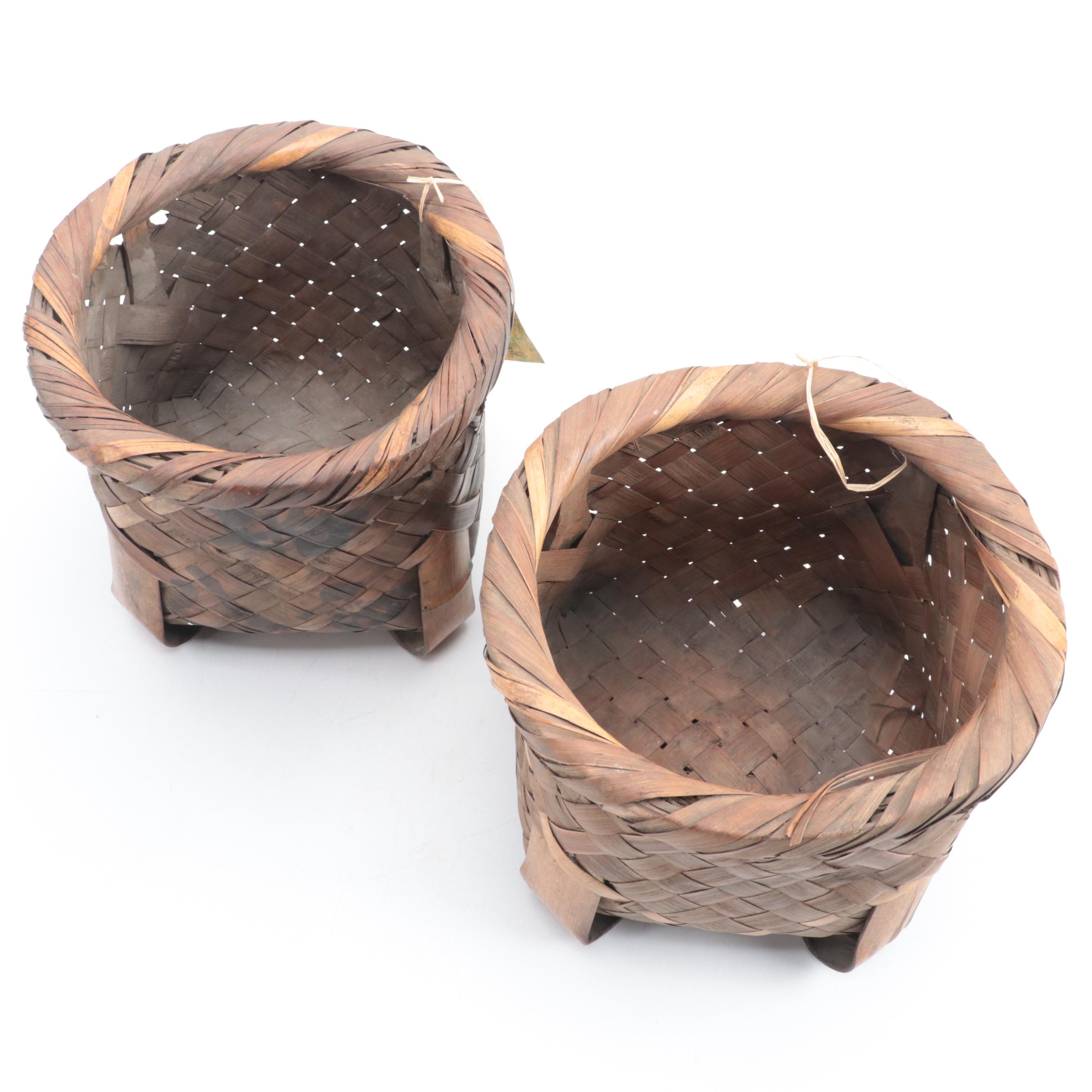 Pair of Japanese Handwoven Bamboo Flower Arranging Baskets, Late 20th Century