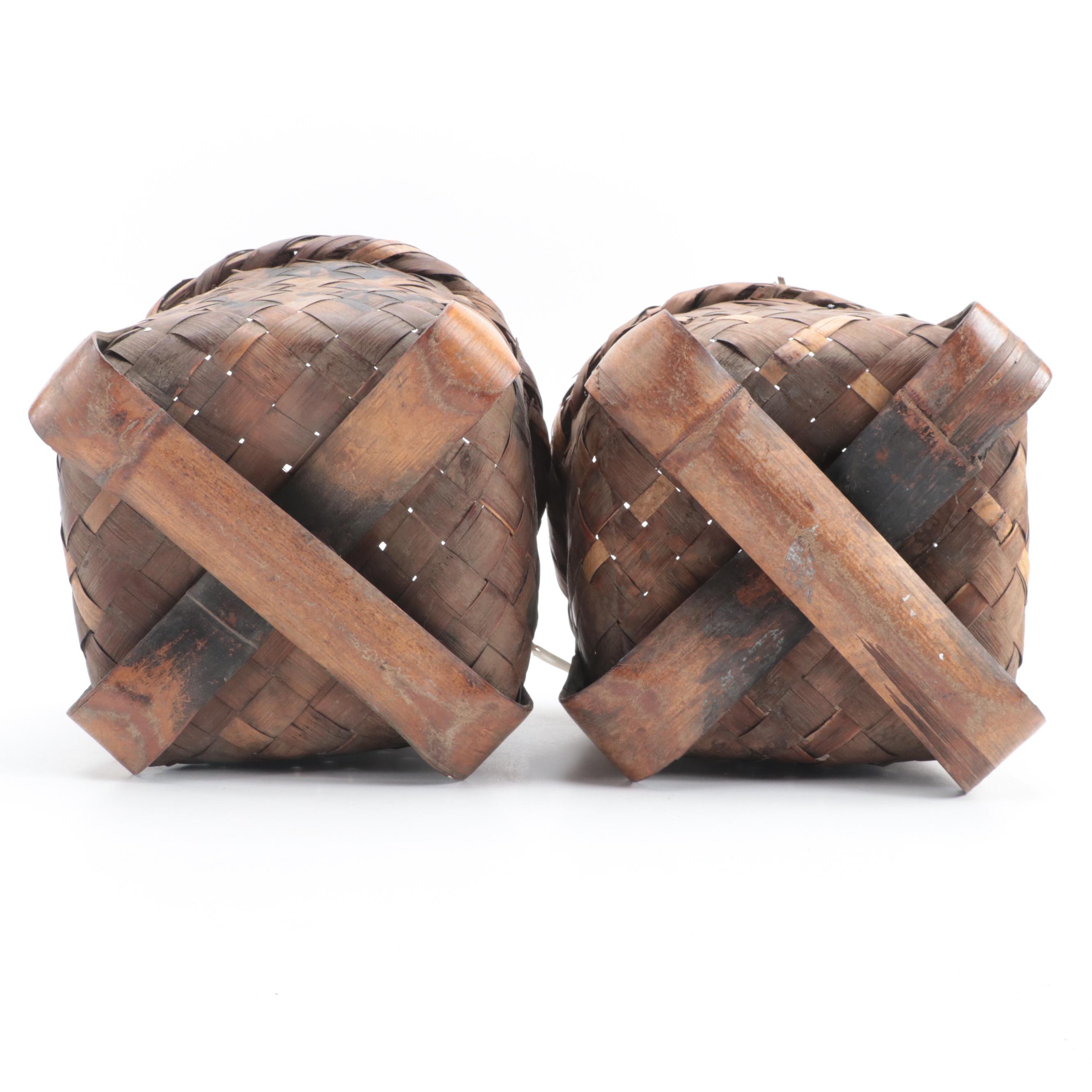 Pair of Japanese Handwoven Bamboo Flower Arranging Baskets, Late 20th Century