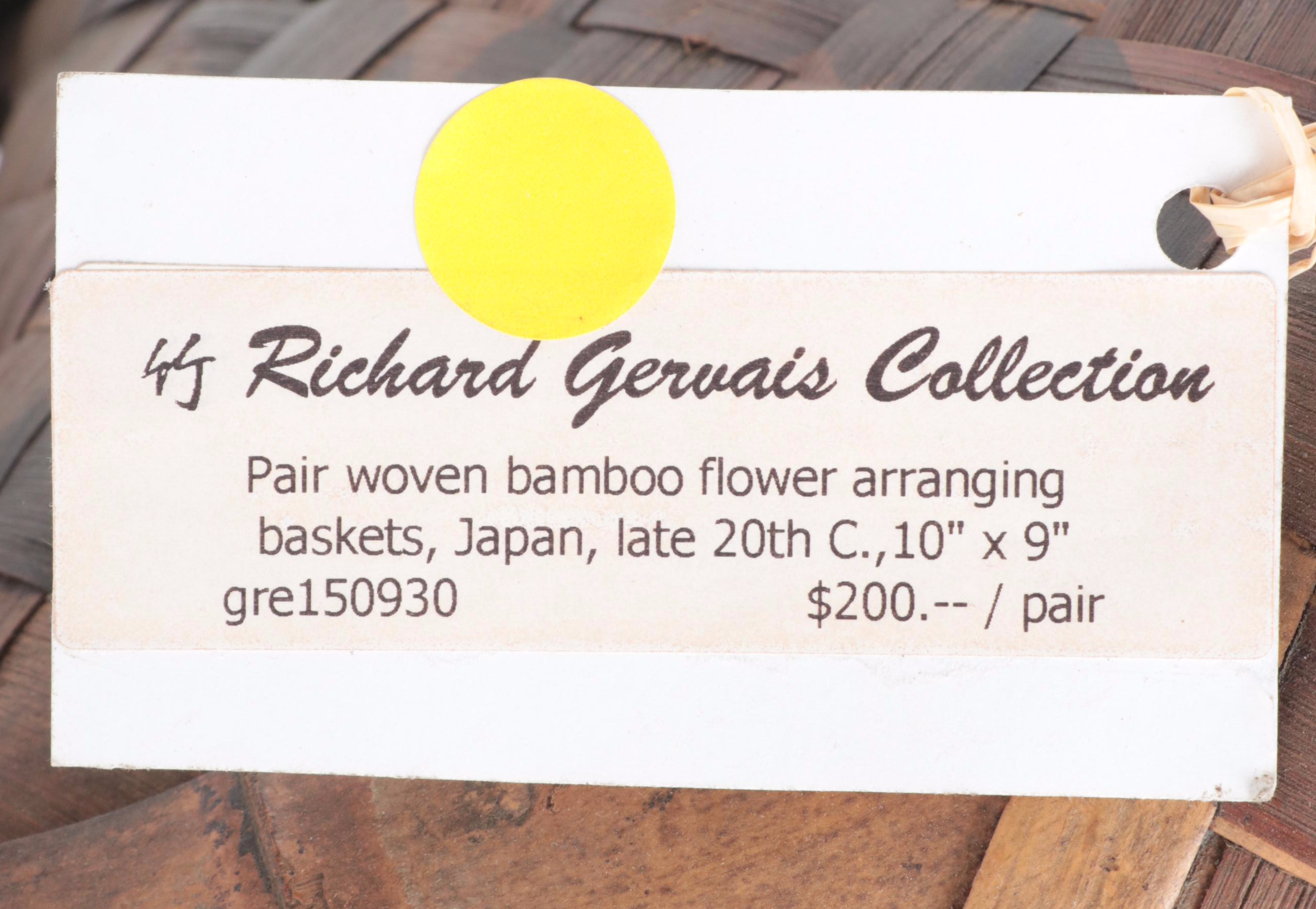 Pair of Japanese Handwoven Bamboo Flower Arranging Baskets, Late 20th Century