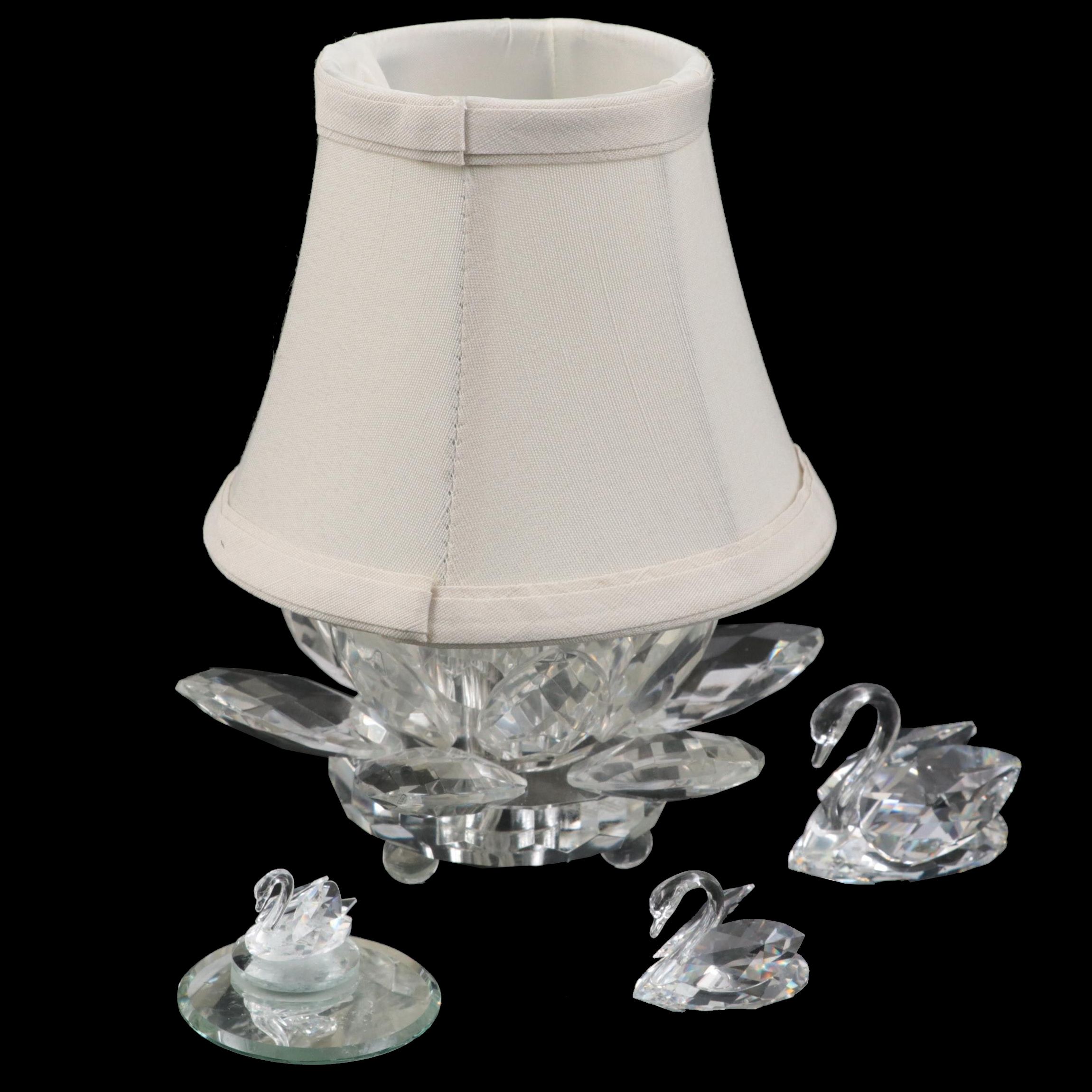 Fifth Avenue Crystal Vanity Lamp with Two Swarovski Swan Figurines and More