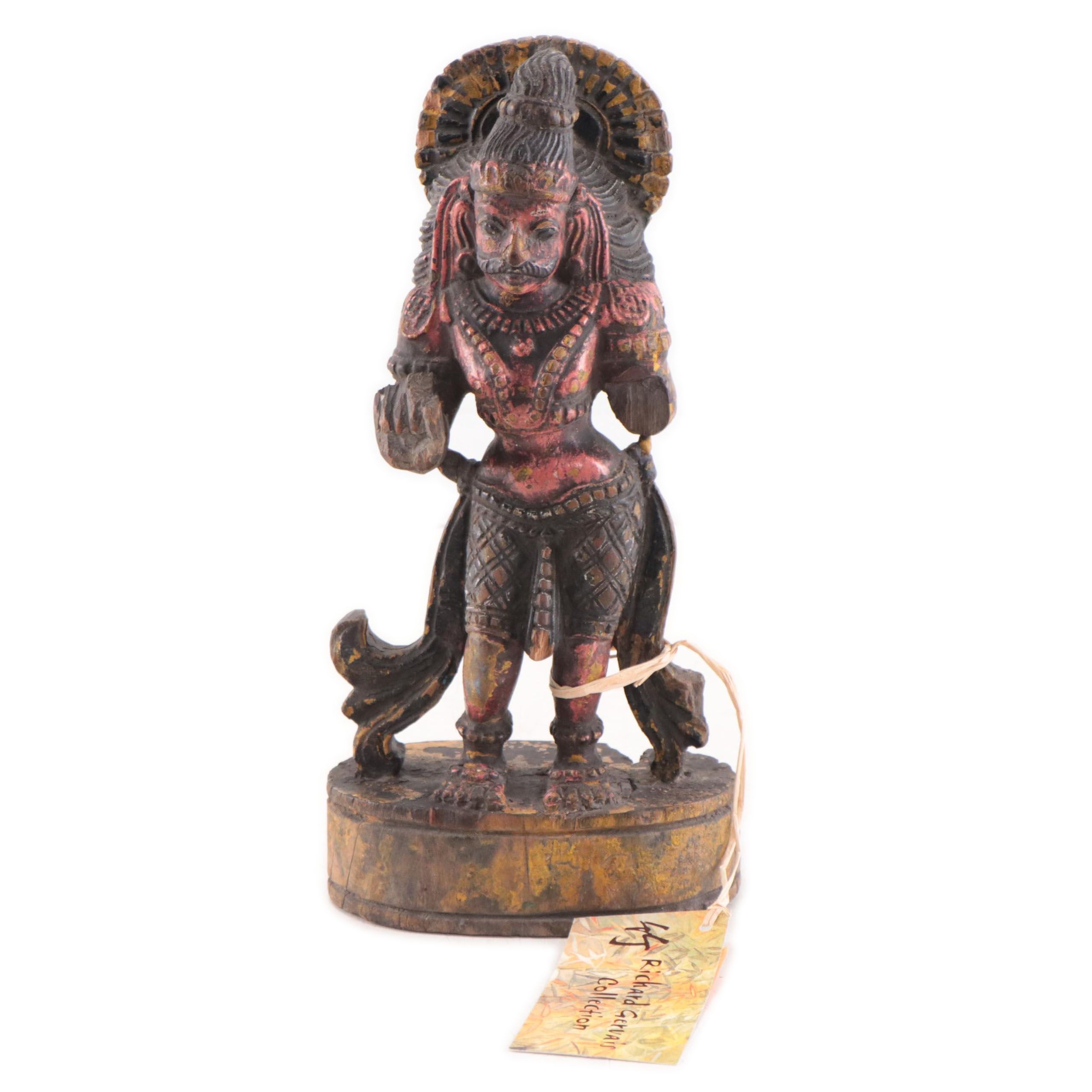 Indian Polychrome Carved Teak Figure of a Male Dancer, Early 20th Century