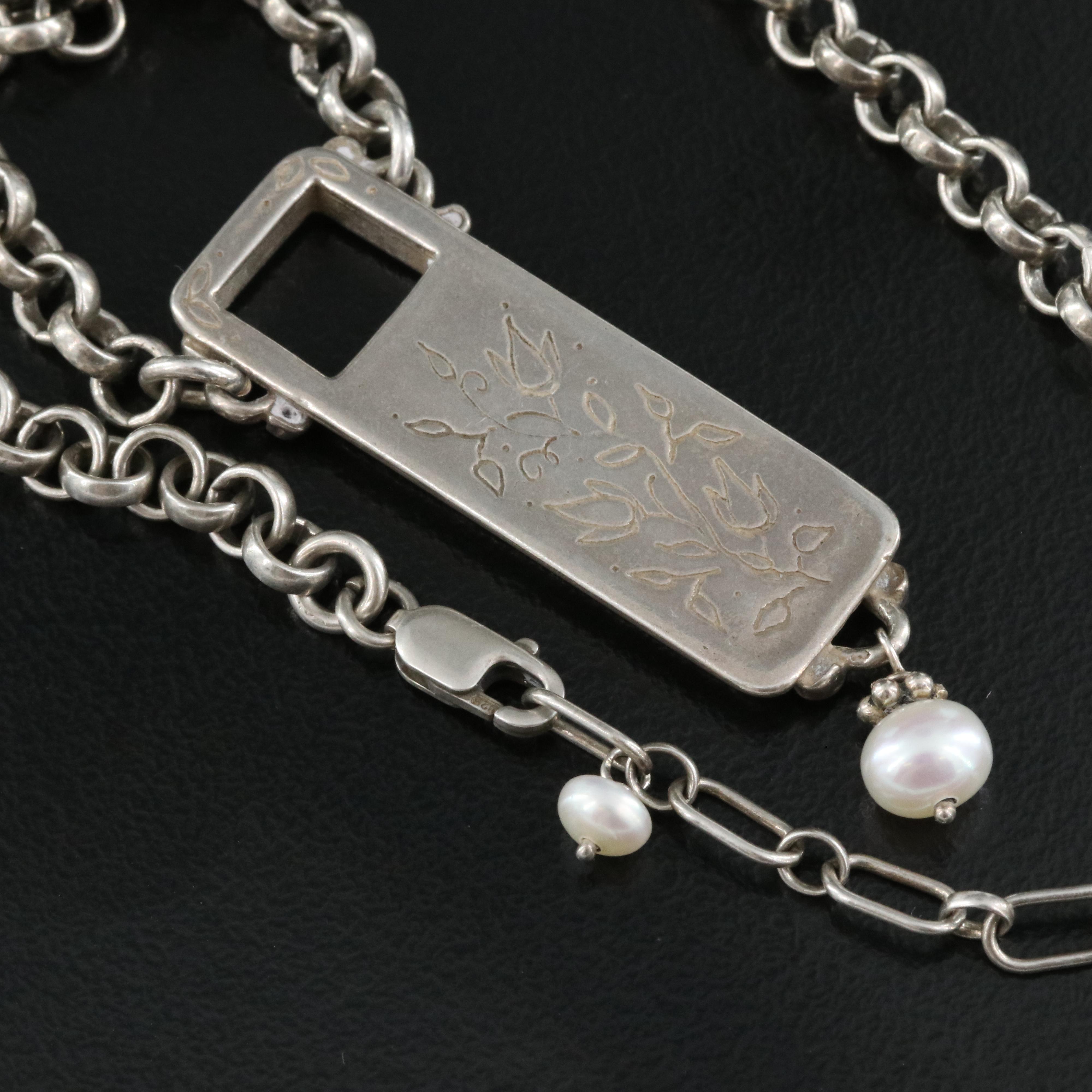 Sterling Rose Pendant and Pearl Drop Necklace