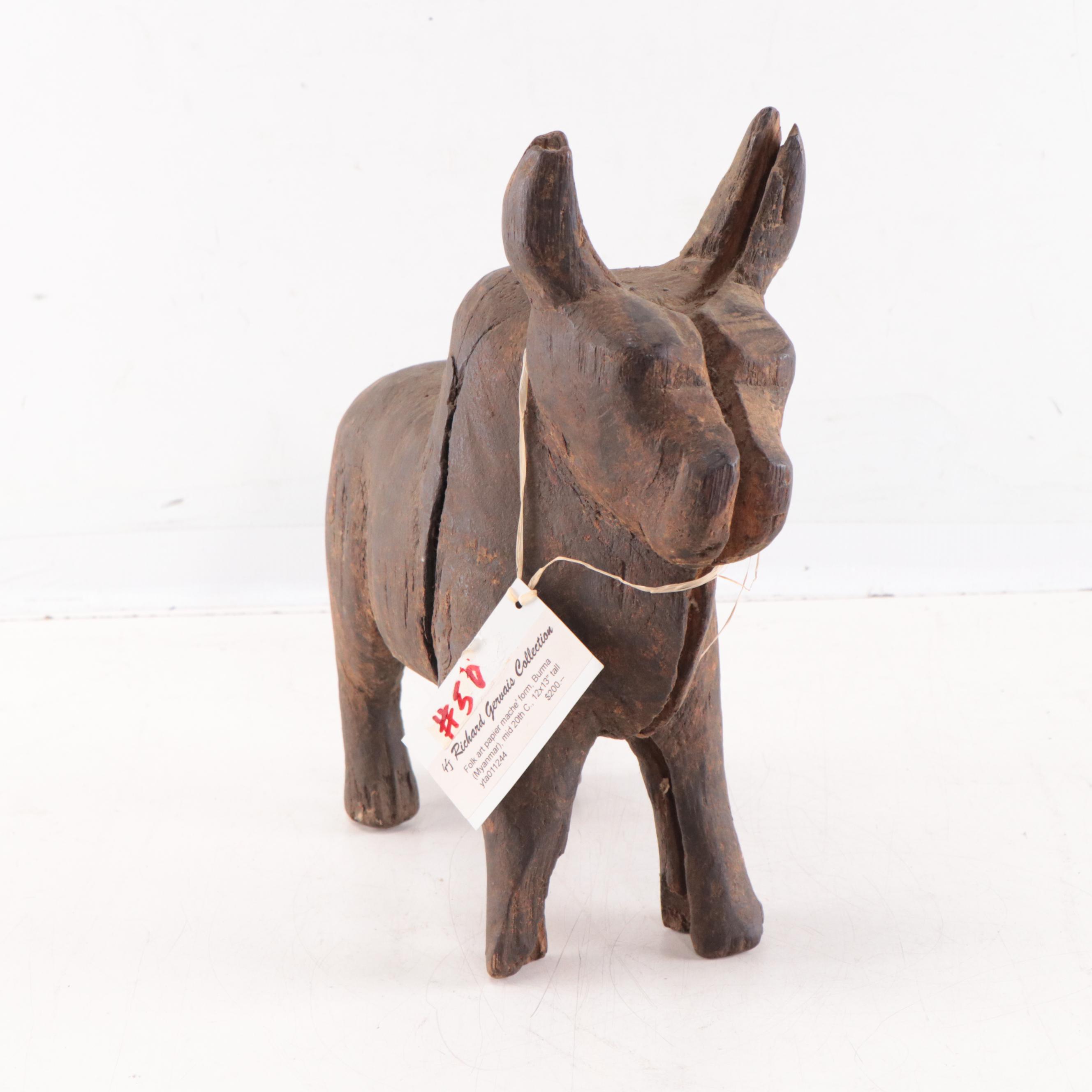 Burmese Folk Art Carved Wood Figure, Mid-20th Century