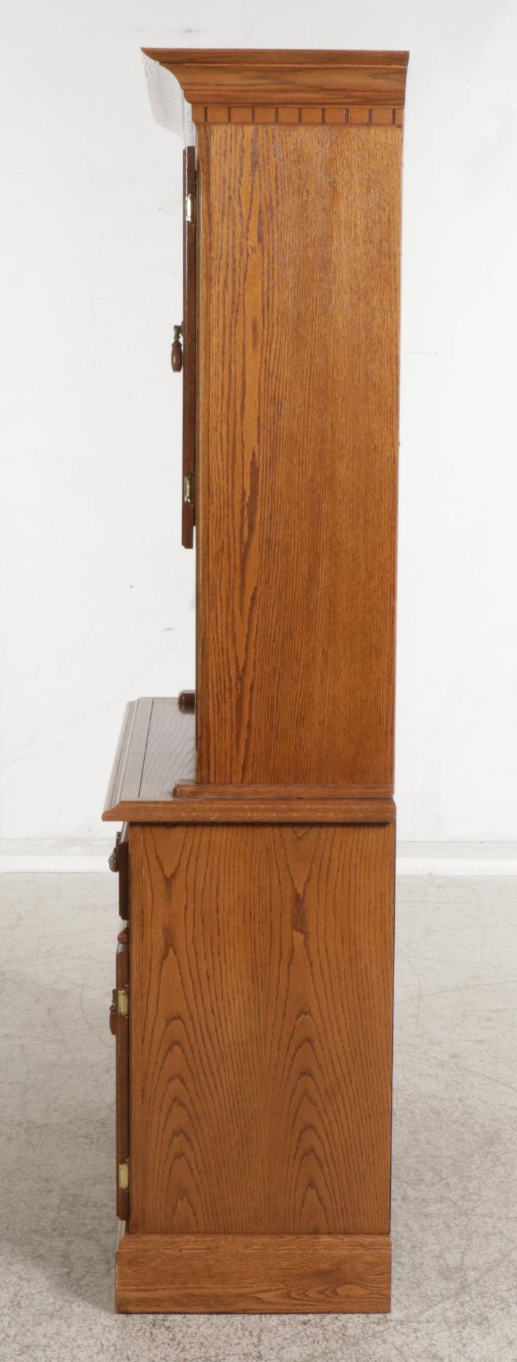 Victorian Style Oak and Leaded Glass Two-Piece China Cabinet
