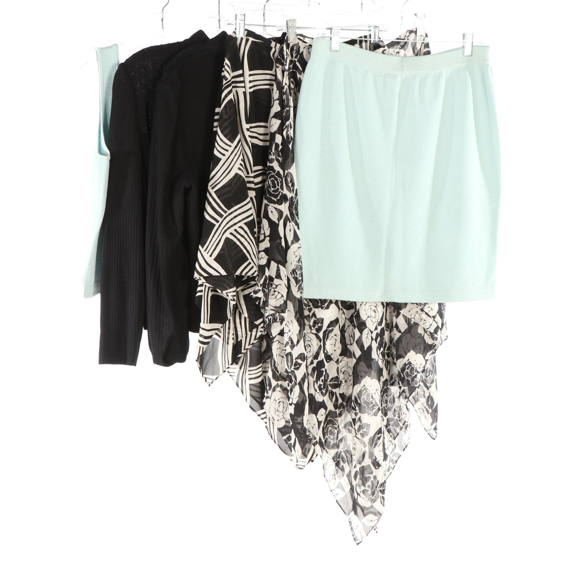 St. John Knitwear Tops and Skirt with Silk Chiffon Ponchos