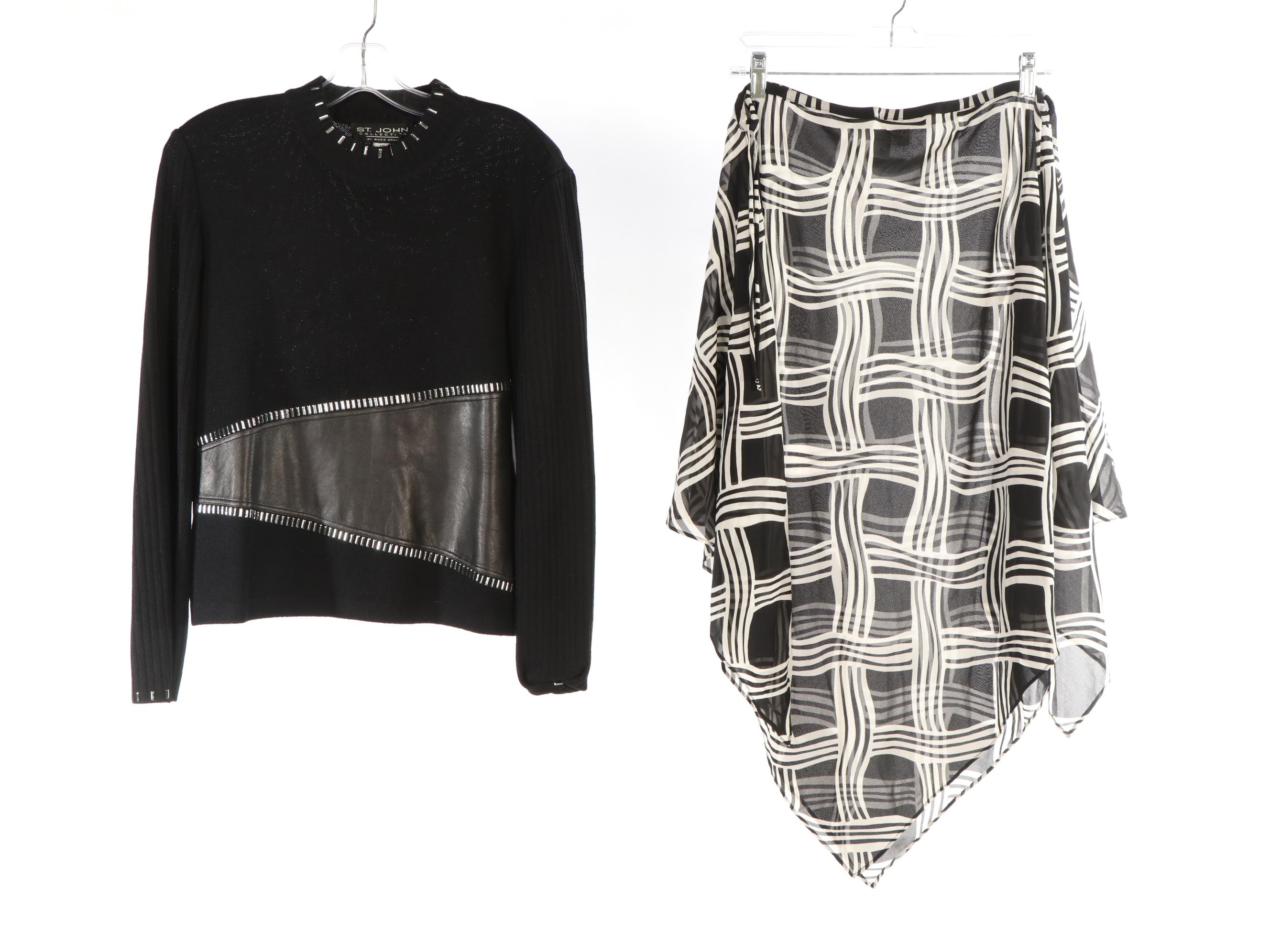 St. John Knitwear Tops and Skirt with Silk Chiffon Ponchos