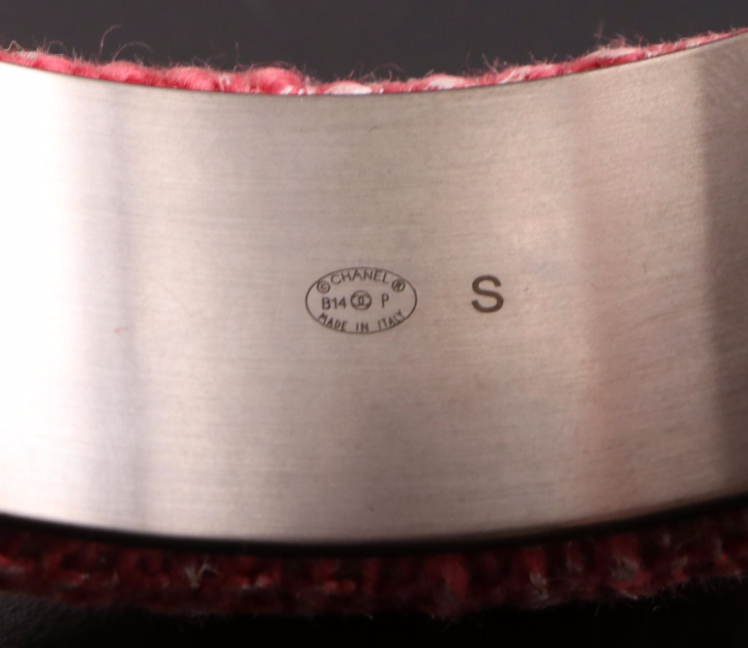 Chanel Wide CC Bangle in Metal and Pink Tweed
