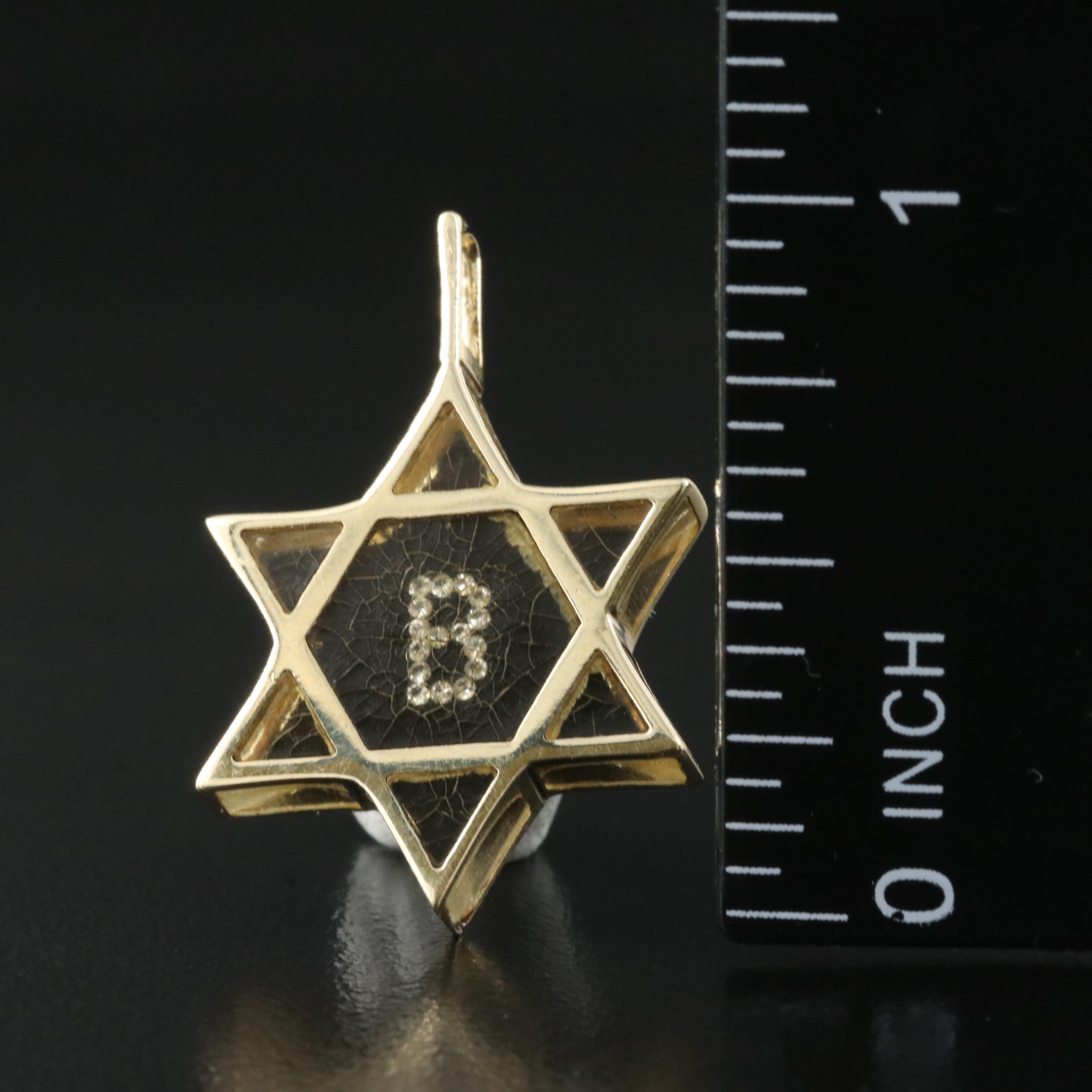 14K Star of David Rhinestone "B" Pendant