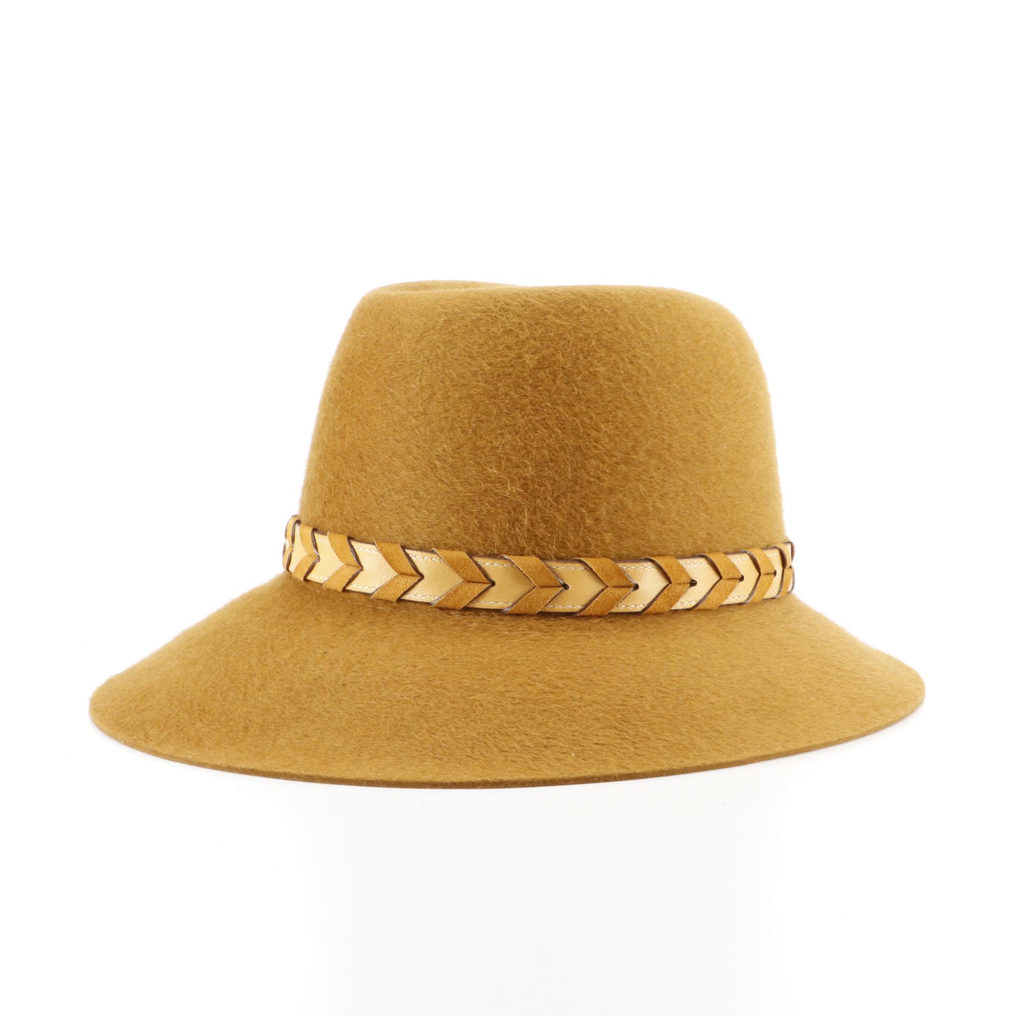 Hermès Rabbit Fur Felt Fedora with Braided Lambskin/Suede Tassel Trim w/Box