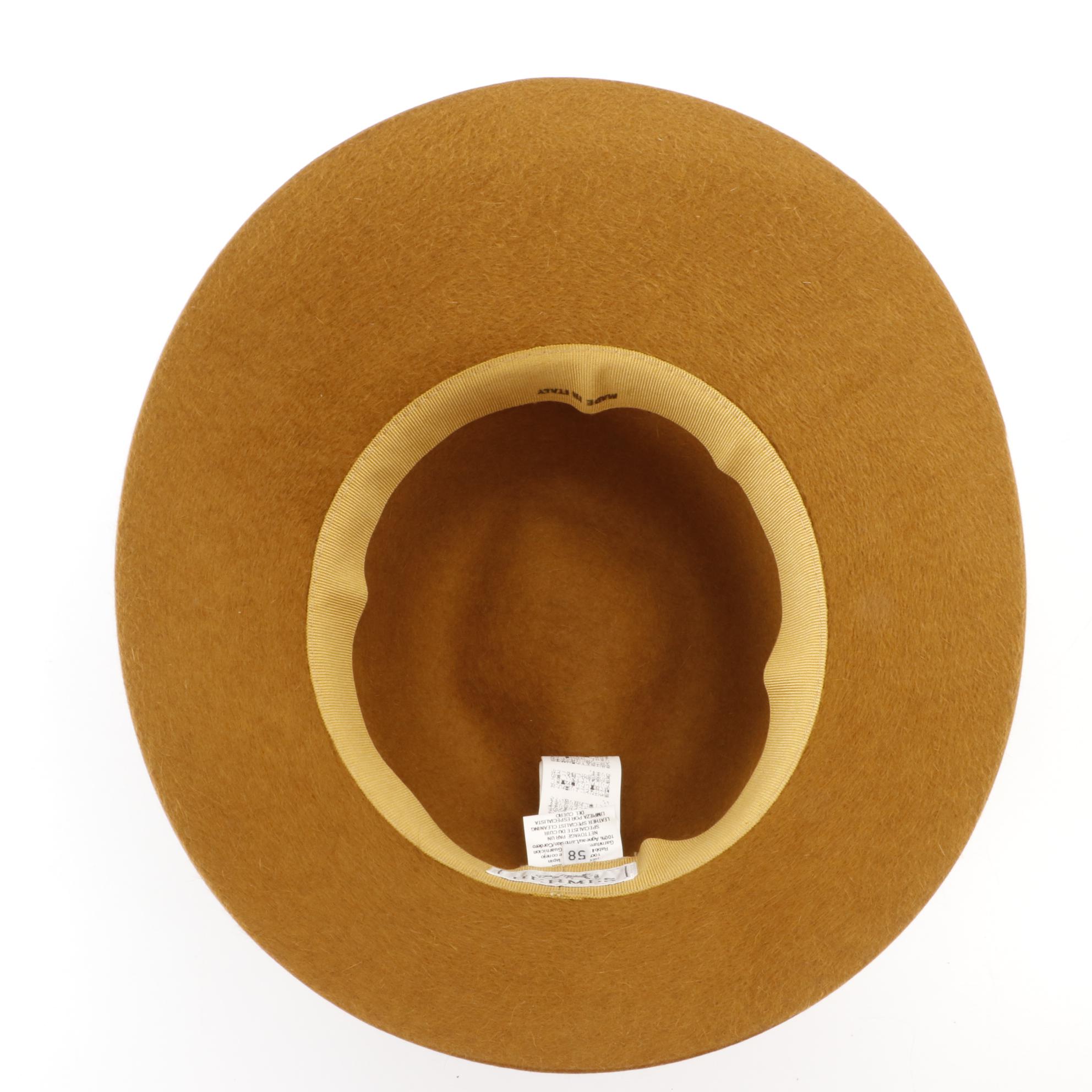 Hermès Rabbit Fur Felt Fedora with Braided Lambskin/Suede Tassel Trim w/Box