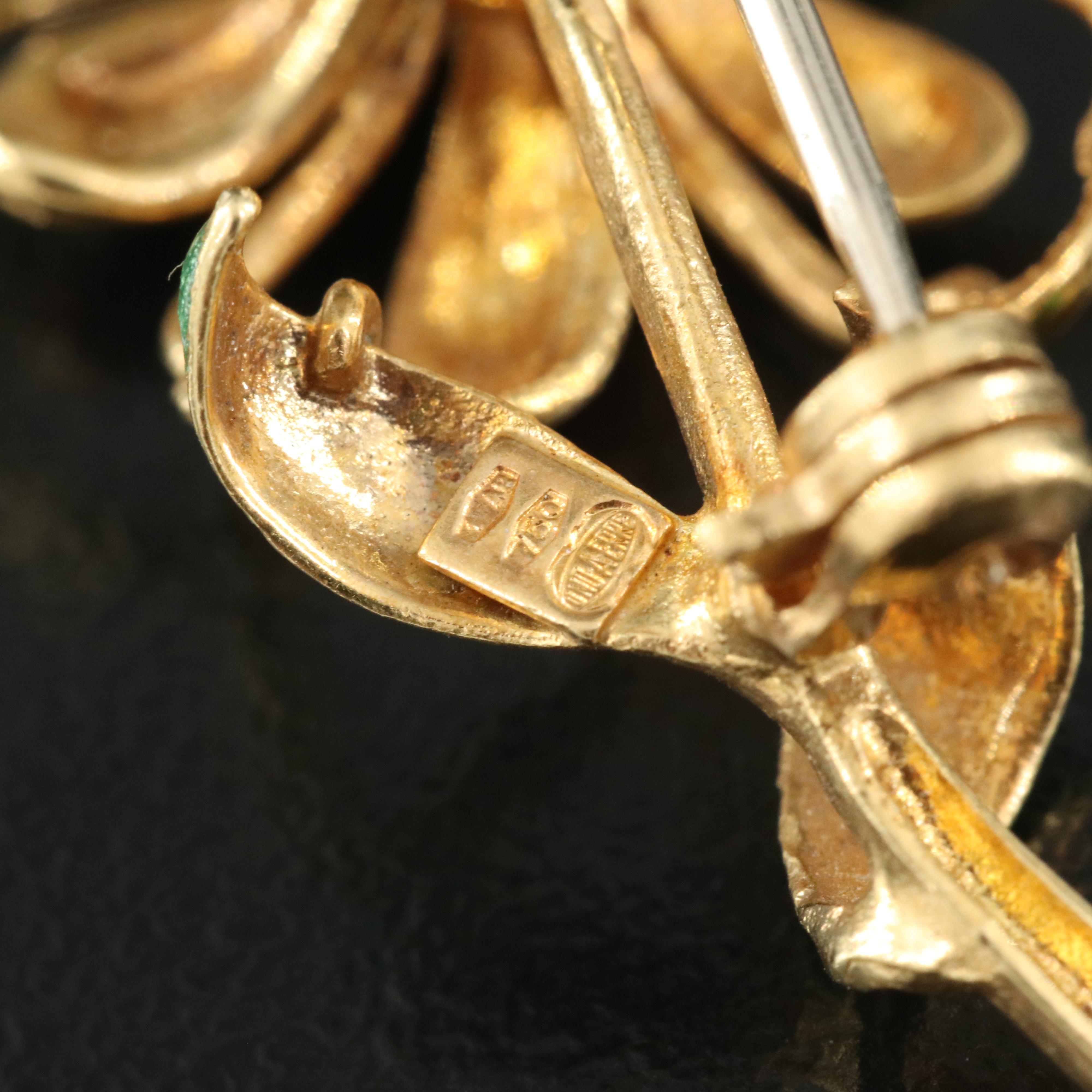 18K Ruby and Enamel Flower Brooch