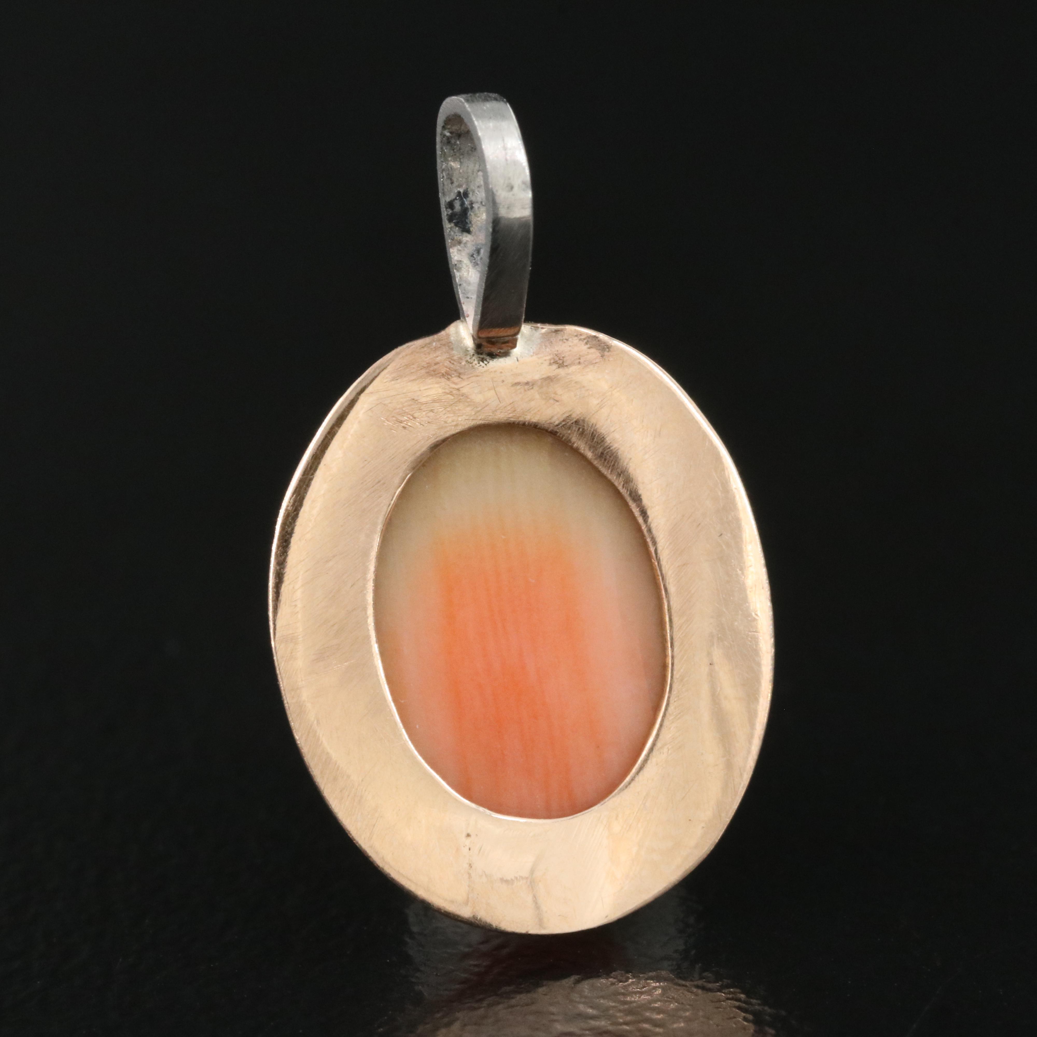 10K Coral Cameo Pendant with Platinum Accent