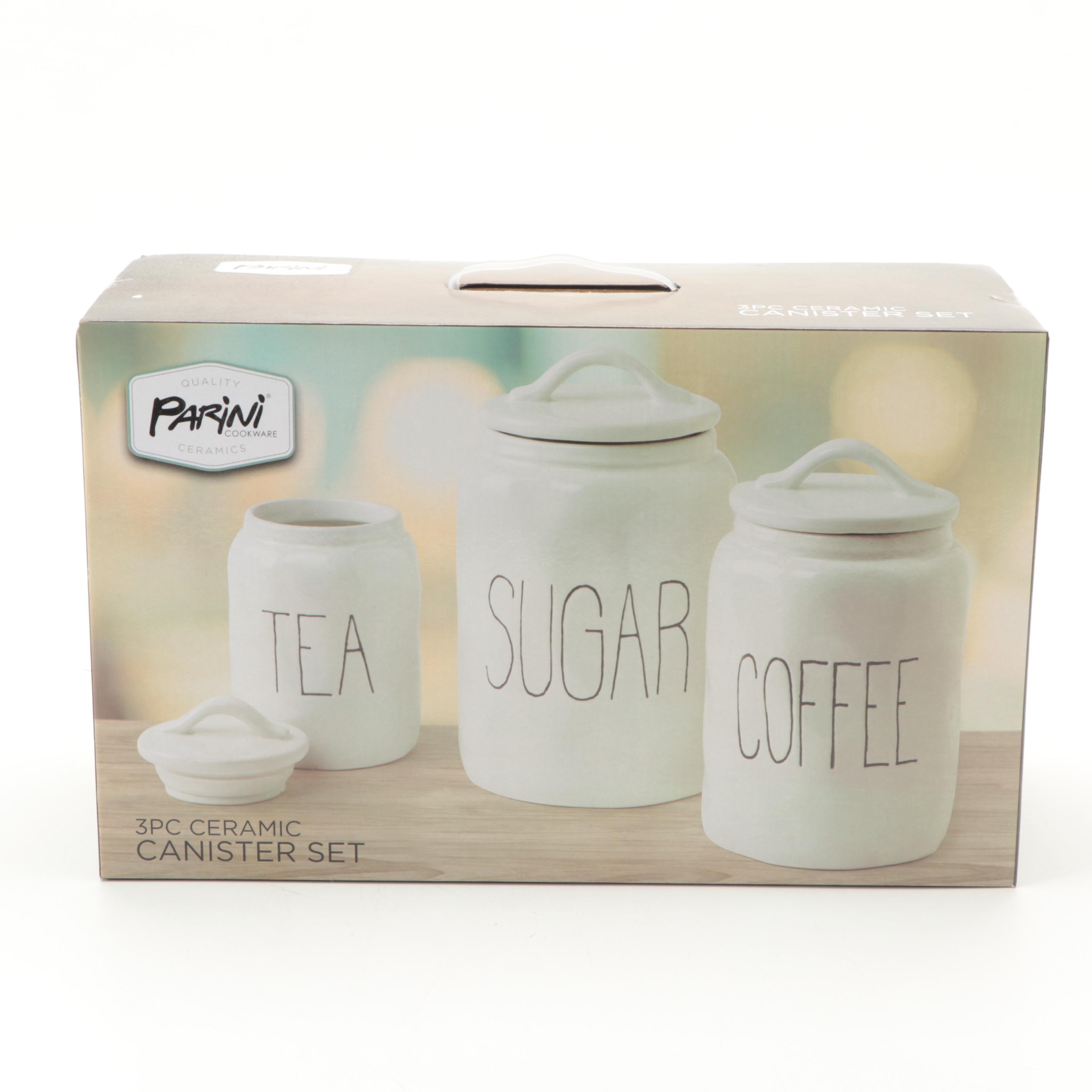 Parini Ceramic Mixing Bowls, Cups, Canisters and Spice Rack