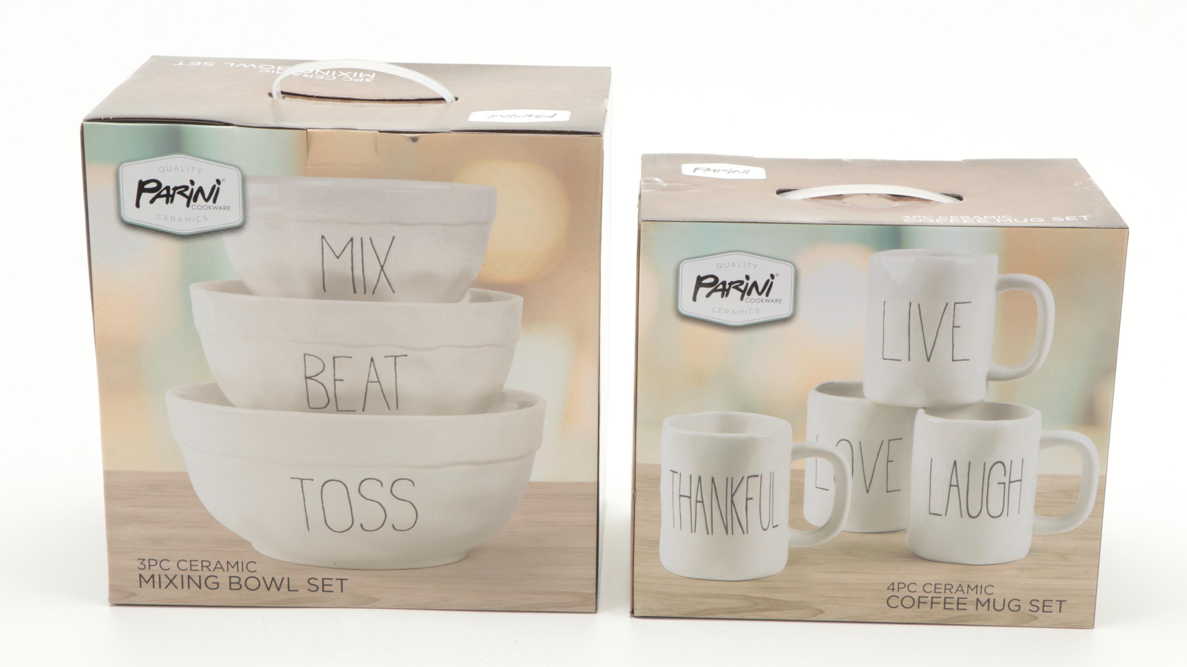 Parini Ceramic Mixing Bowls, Cups, Canisters and Spice Rack