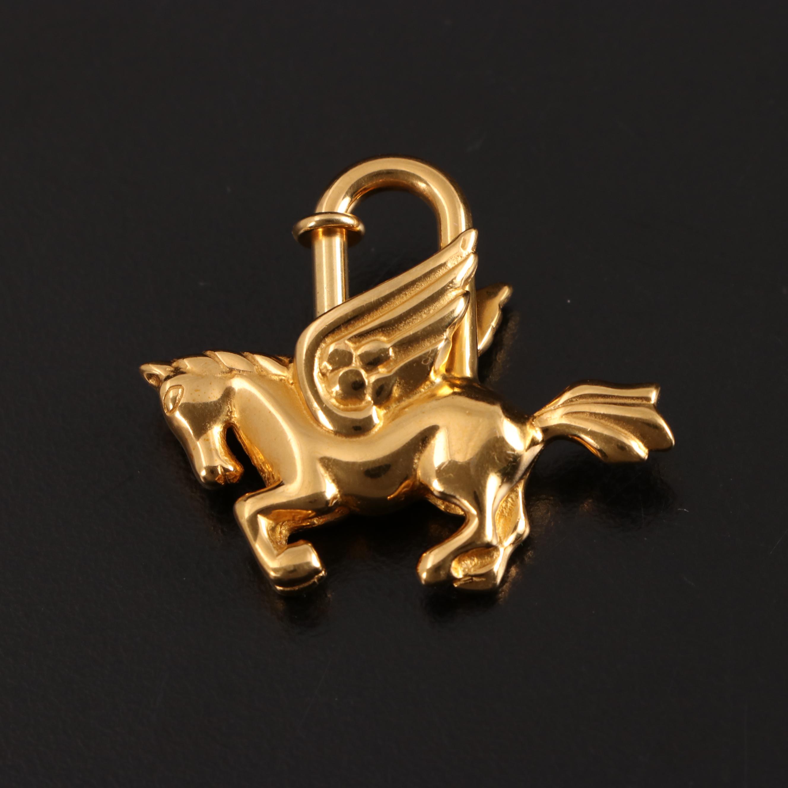 Hermès Pegasus Cadenas Charm in Gold-Plated Metal w/Box