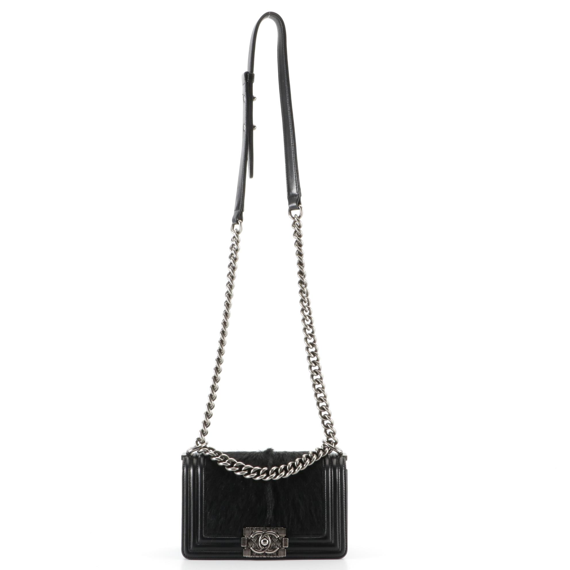 Chanel Small Flap Boy Bag in Black Lambskin and Calf Hair
