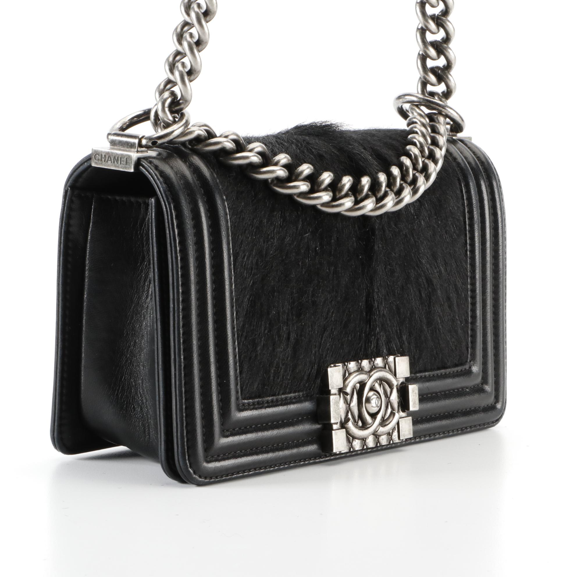 Chanel Small Flap Boy Bag in Black Lambskin and Calf Hair