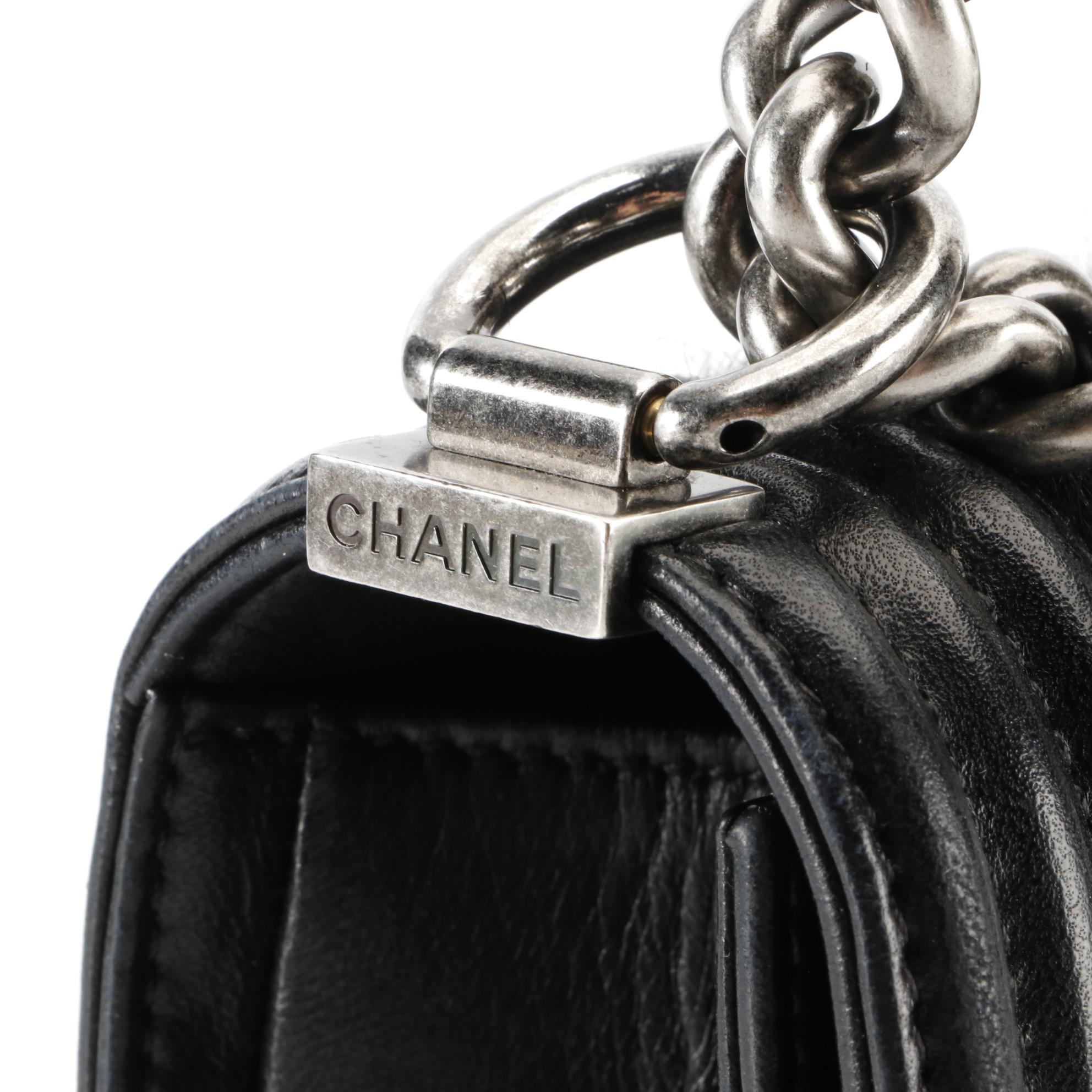 Chanel Small Flap Boy Bag in Black Lambskin and Calf Hair