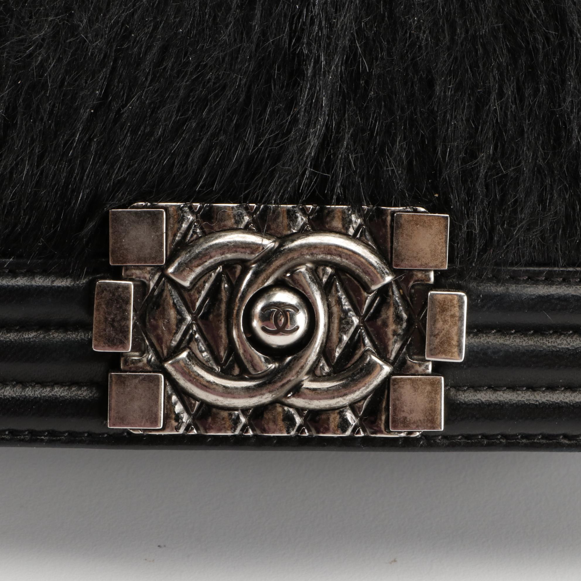 Chanel Small Flap Boy Bag in Black Lambskin and Calf Hair