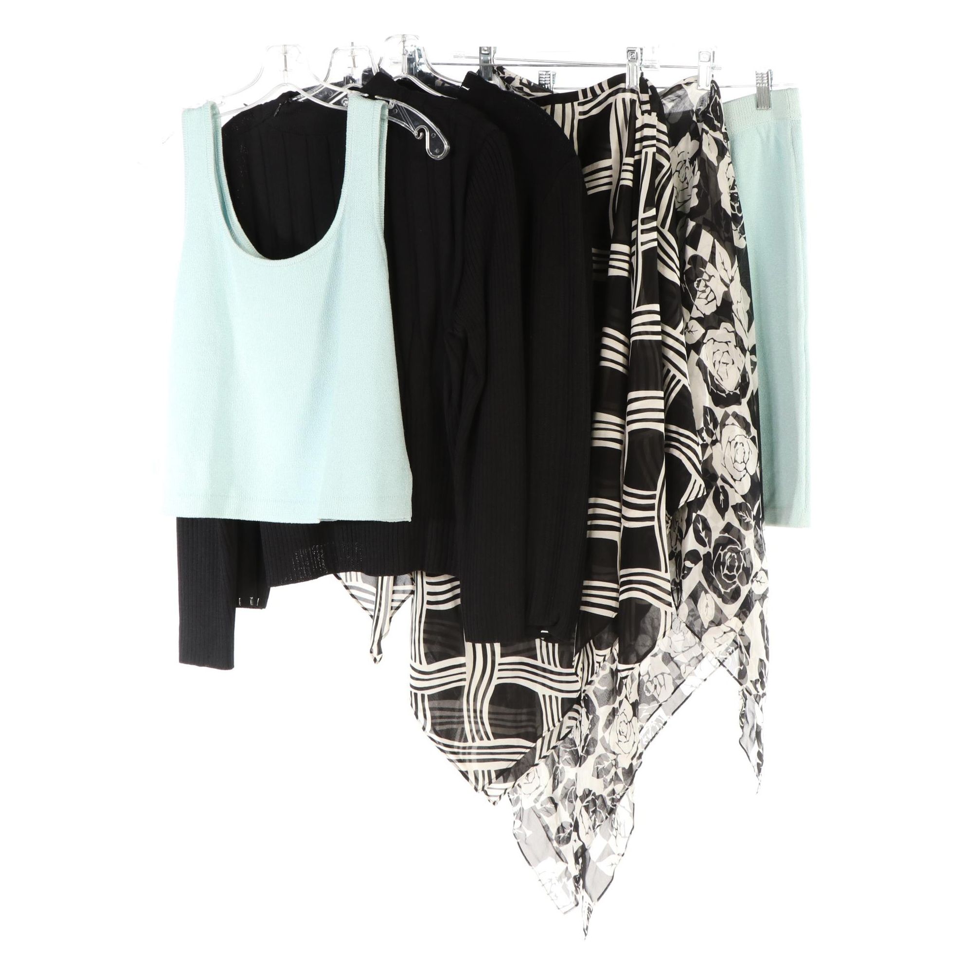 St. John Knitwear Tops and Skirt with Silk Chiffon Ponchos