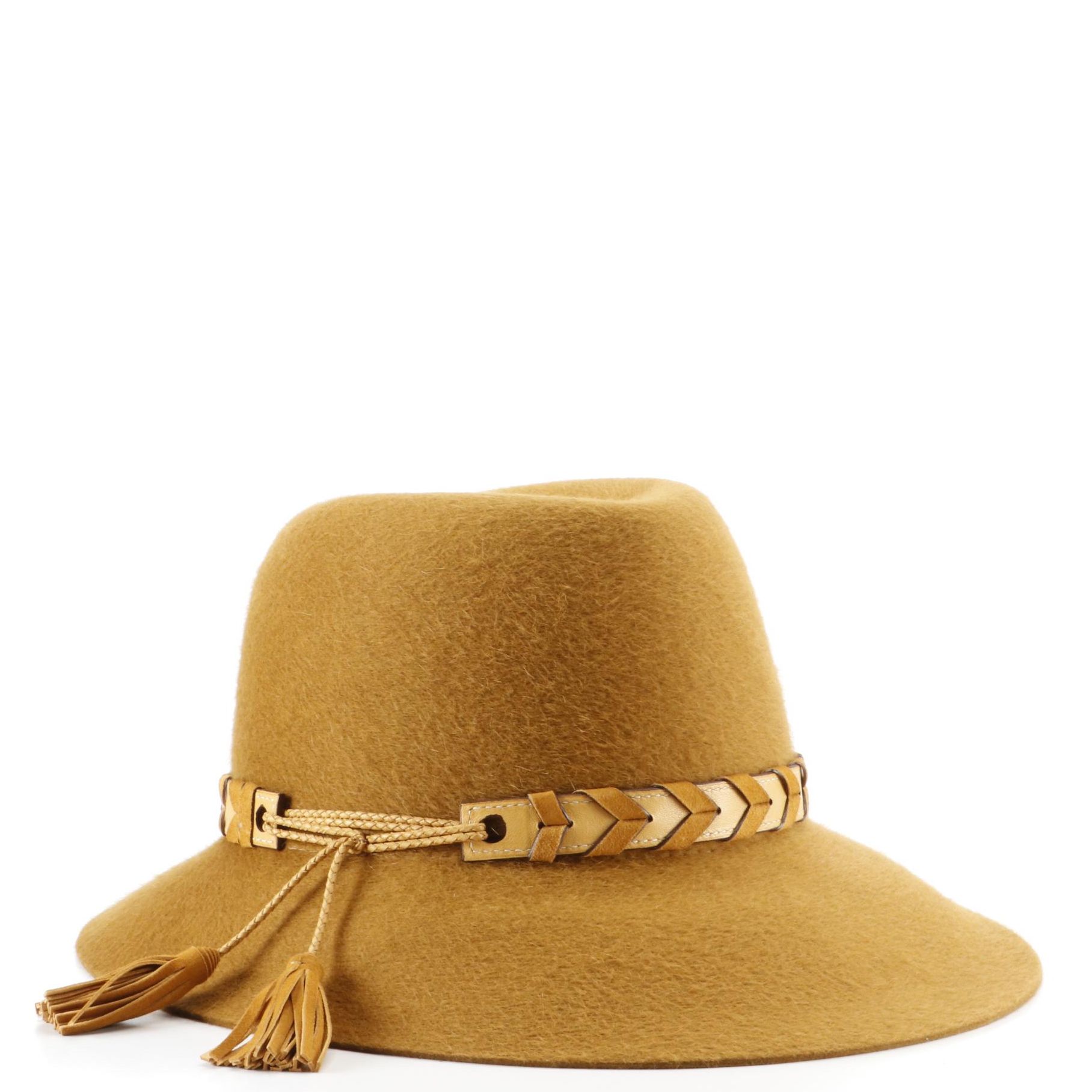 Hermès Rabbit Fur Felt Fedora with Braided Lambskin/Suede Tassel Trim w/Box