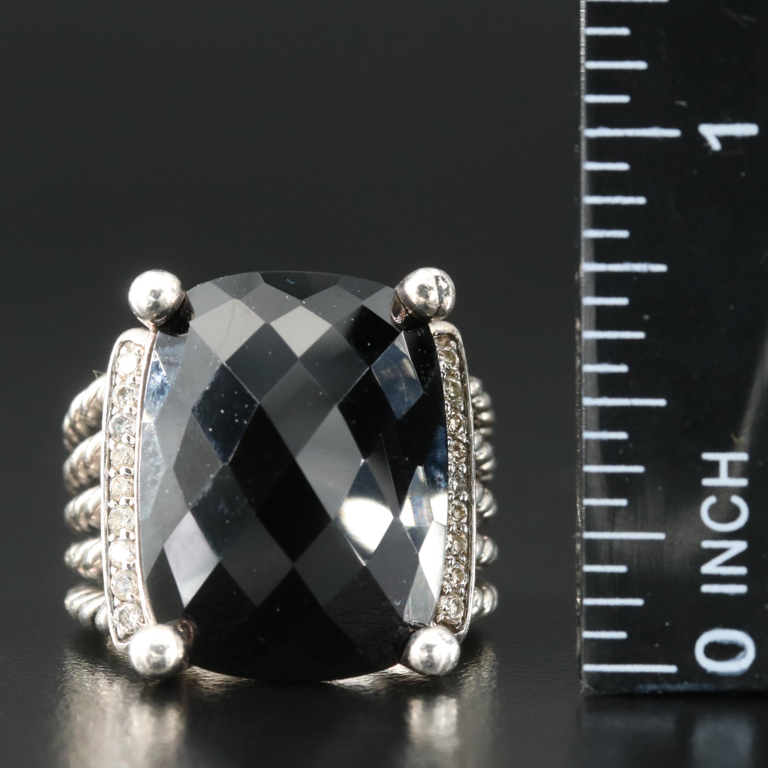 David Yurman "Wheaton" Sterling Black Onyx and Diamond Ring