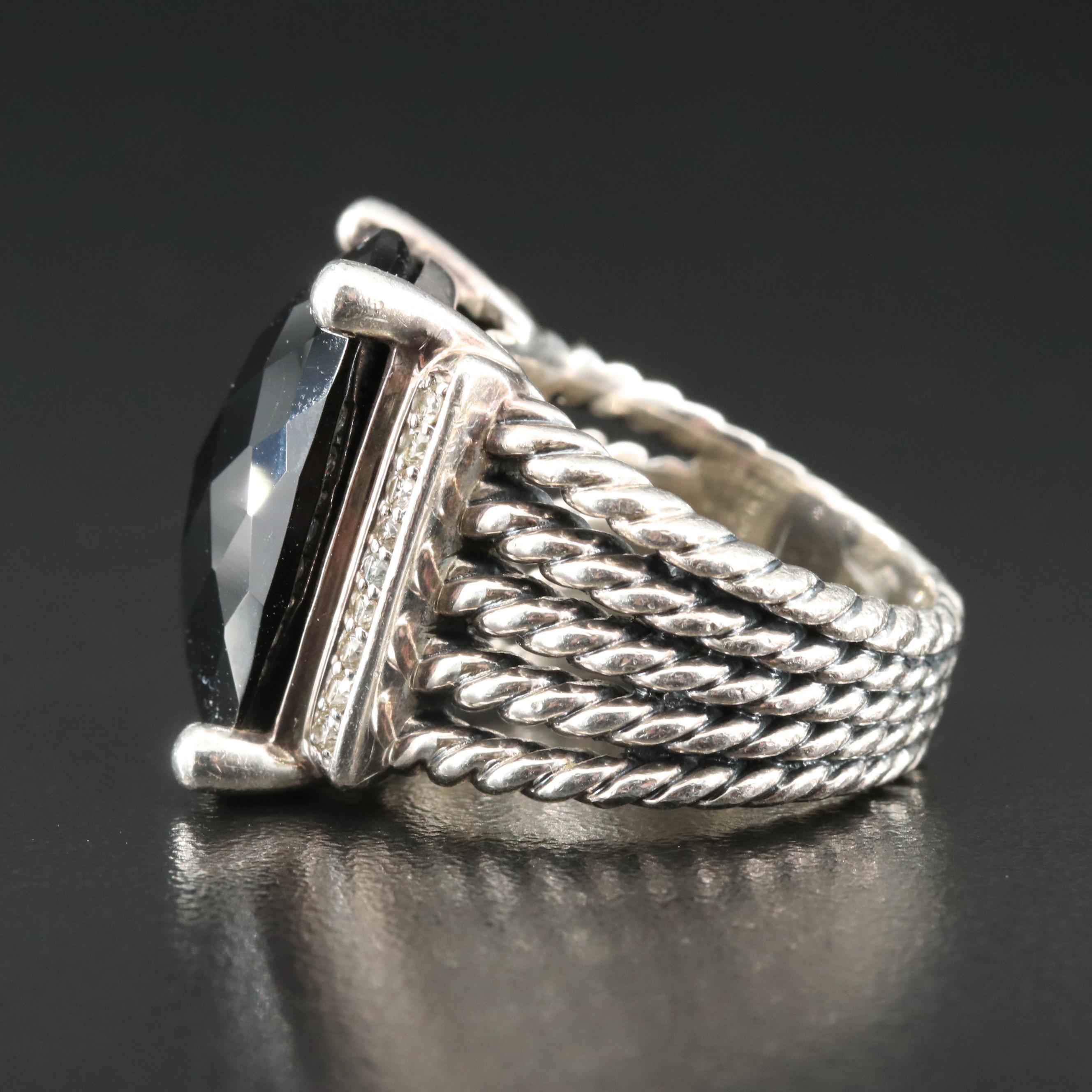 David Yurman "Wheaton" Sterling Black Onyx and Diamond Ring