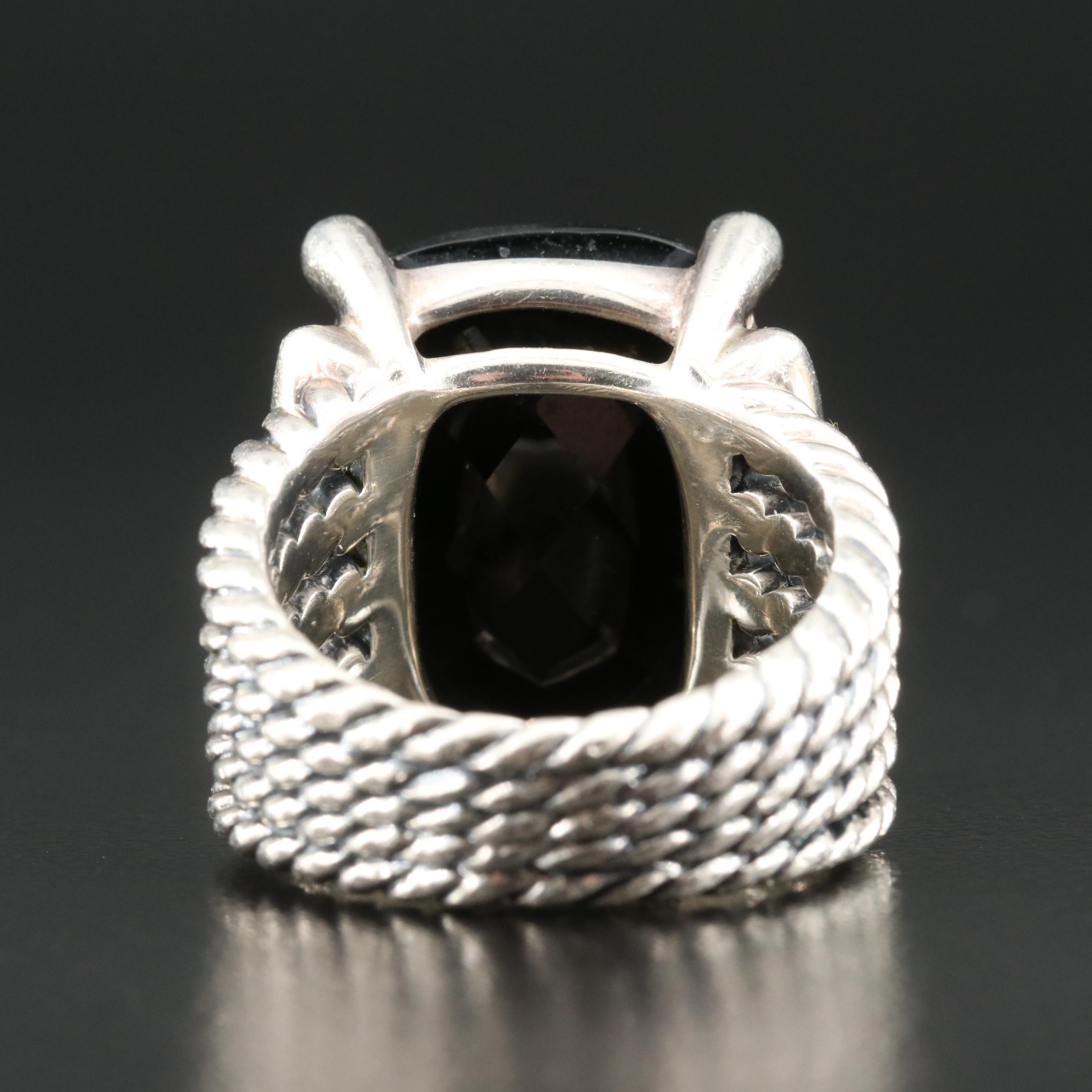 David Yurman "Wheaton" Sterling Black Onyx and Diamond Ring