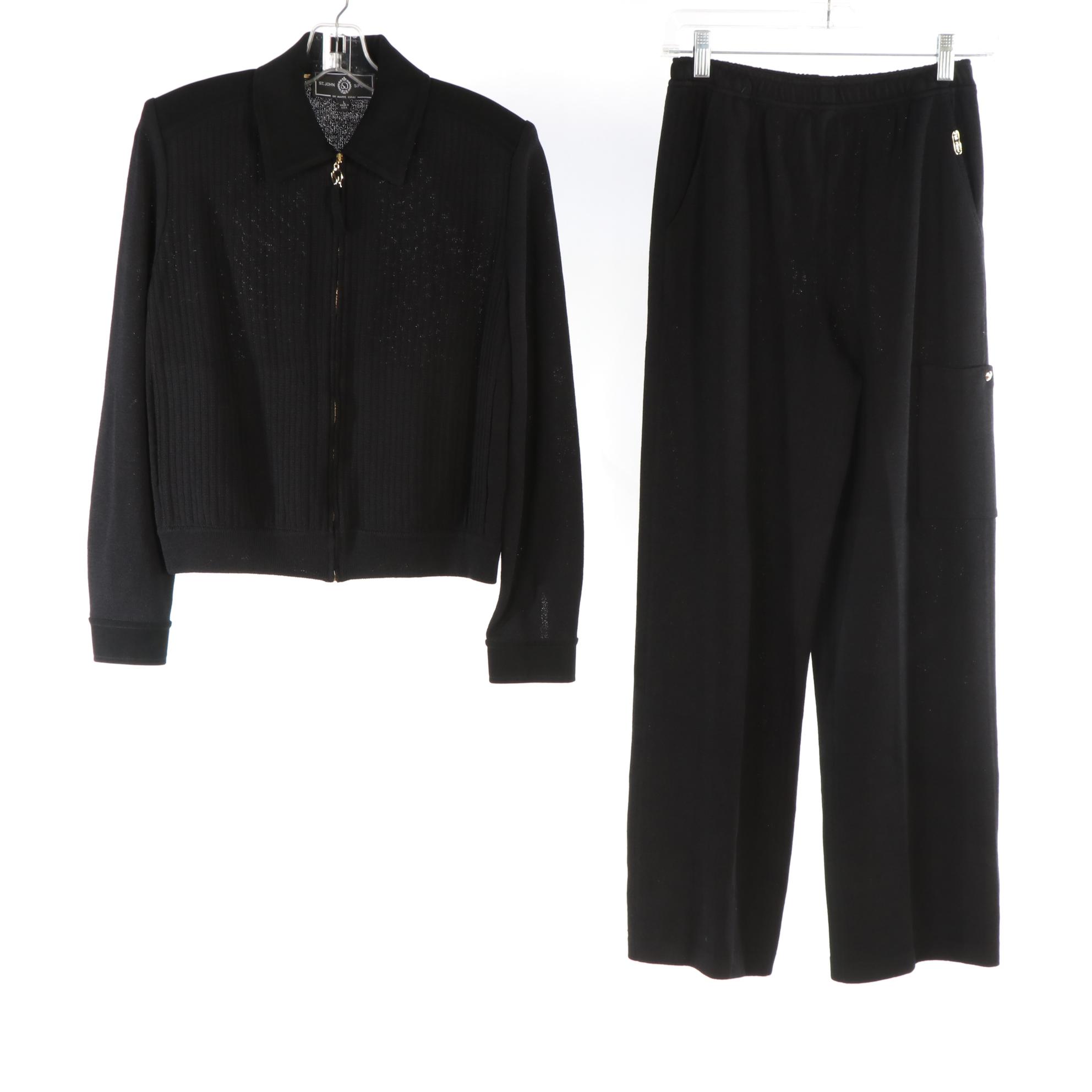 St. John Sport Knit Jacket, Pants, and Crystal Embellished Zip Jacket in Velour