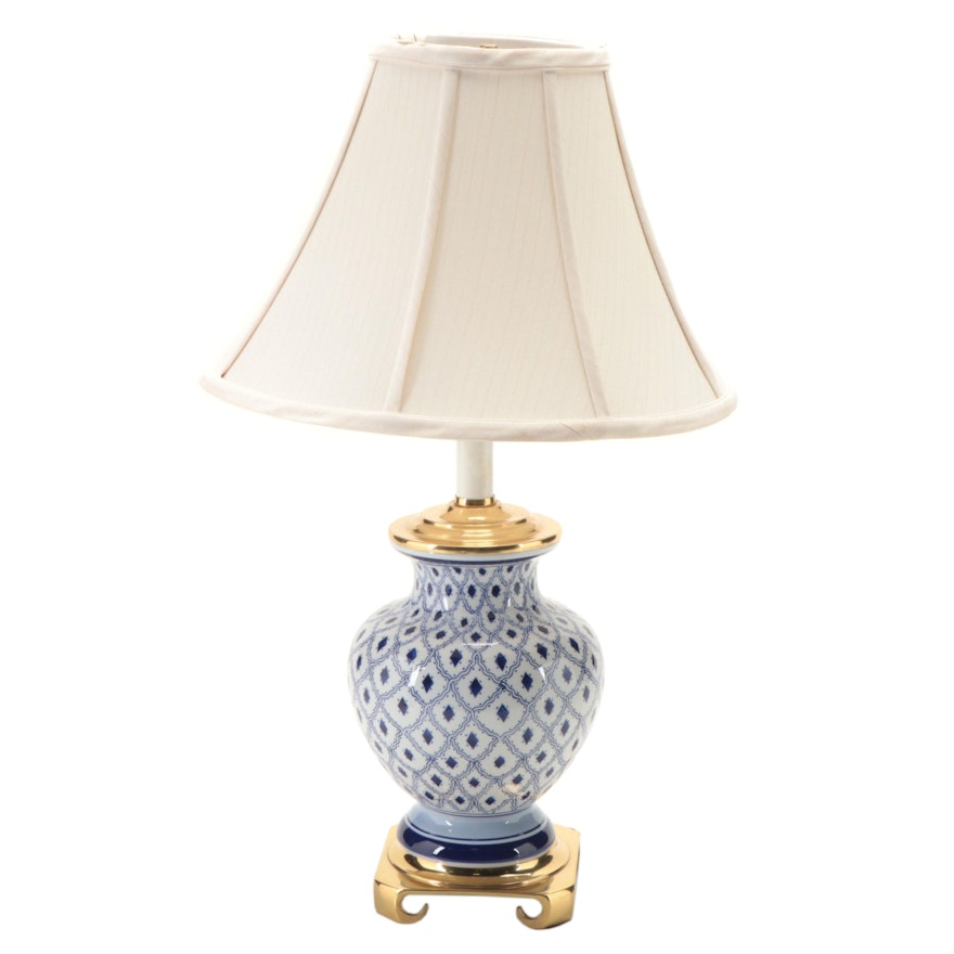 Brass Based Blue and White Ceramic Table Lamp