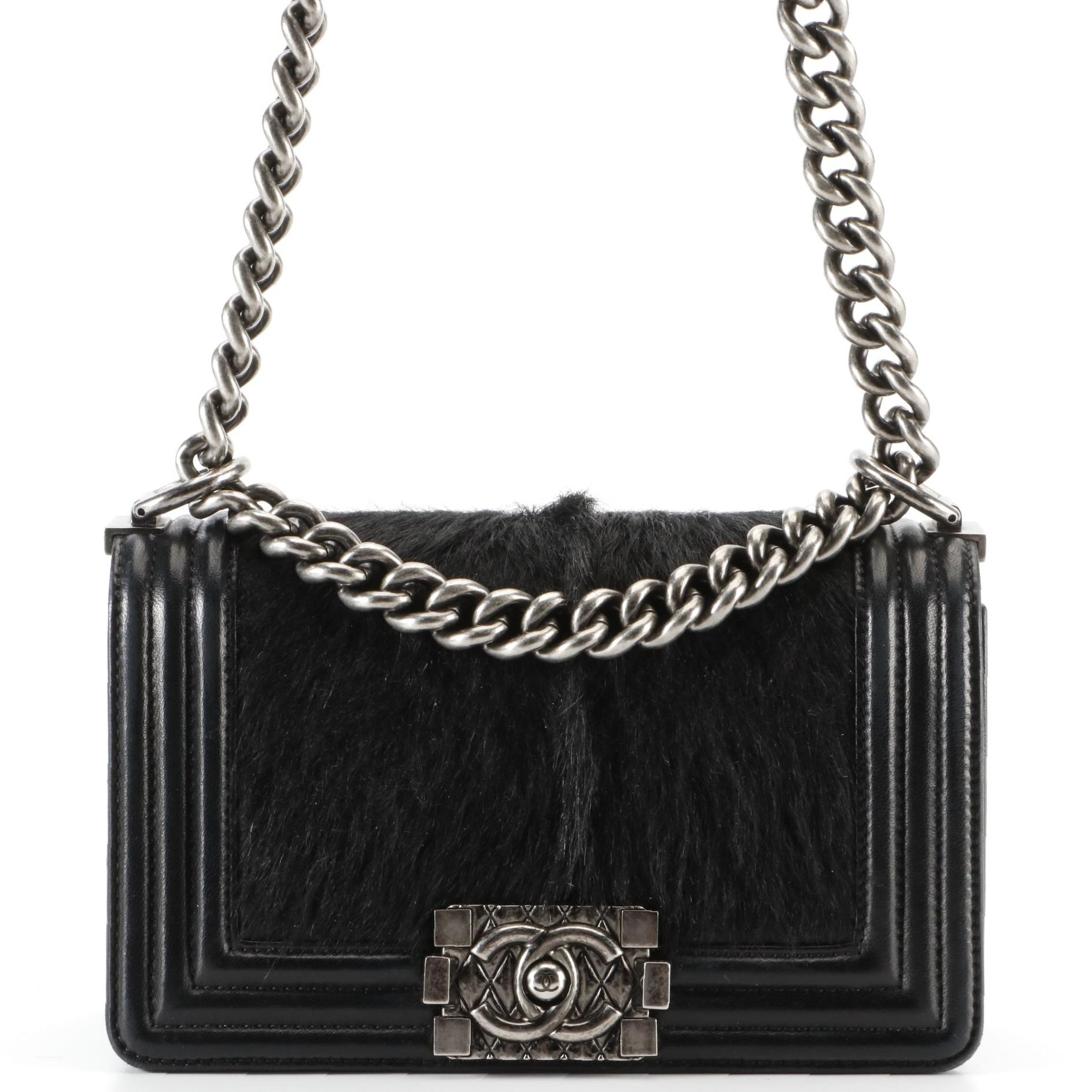 Chanel Small Flap Boy Bag in Black Lambskin and Calf Hair