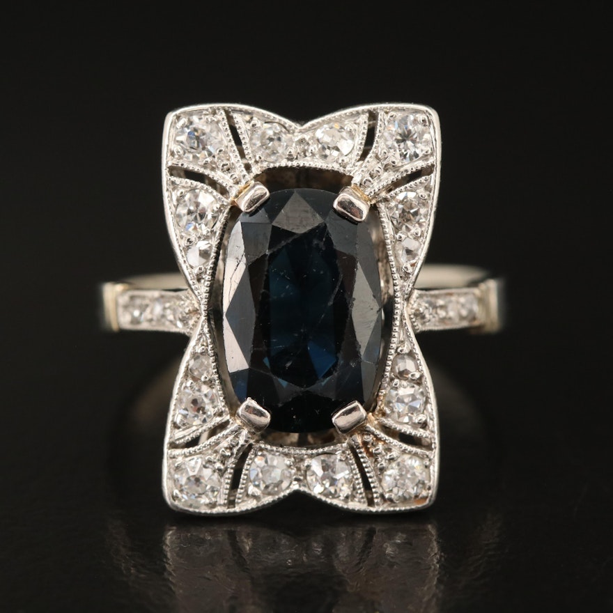 18K 2.93 CT Sapphire and Diamond Ring with Platinum Top