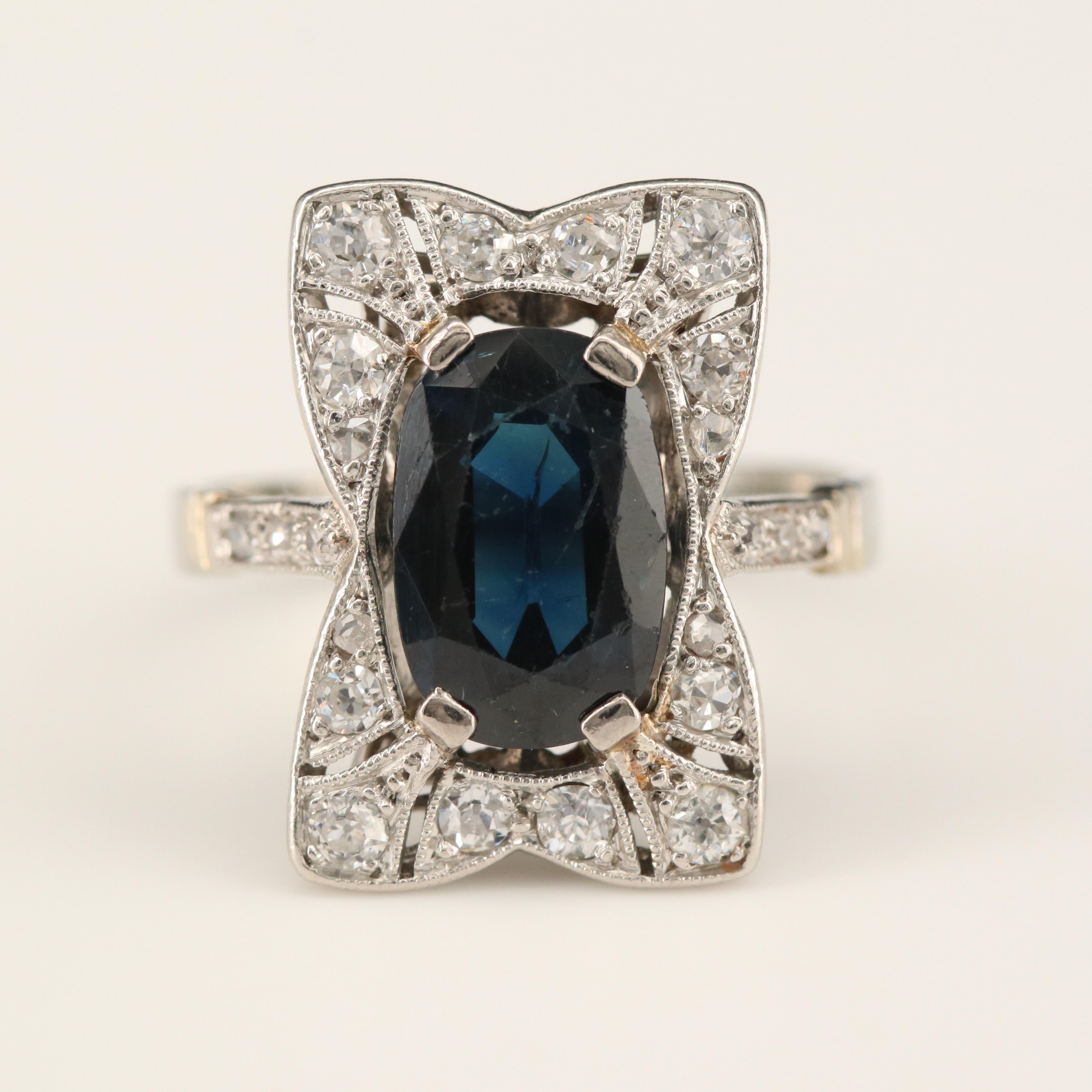 18K 2.93 CT Sapphire and Diamond Ring with Platinum Top