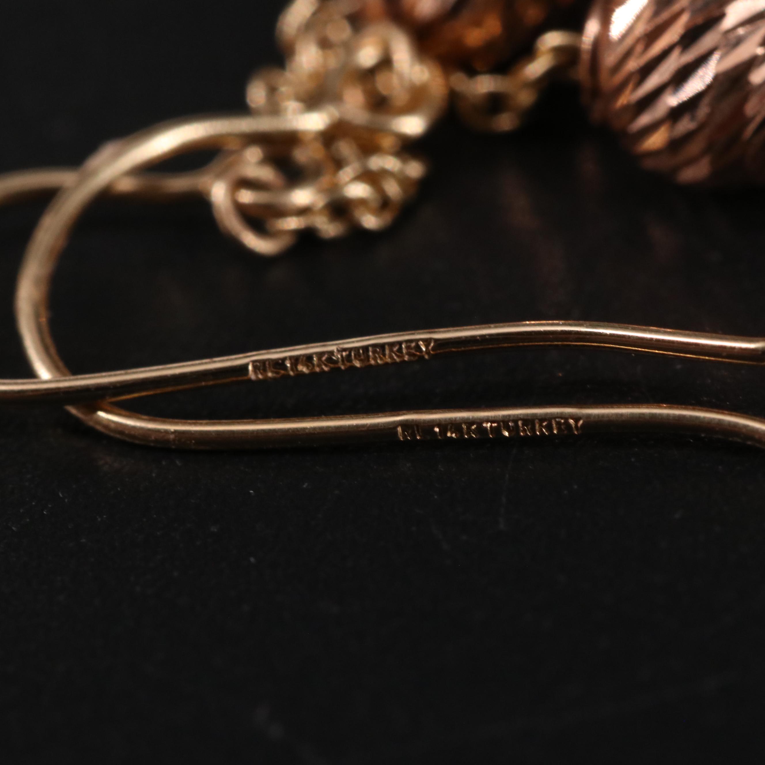 14K Tri-Color Bead Drop Earrings