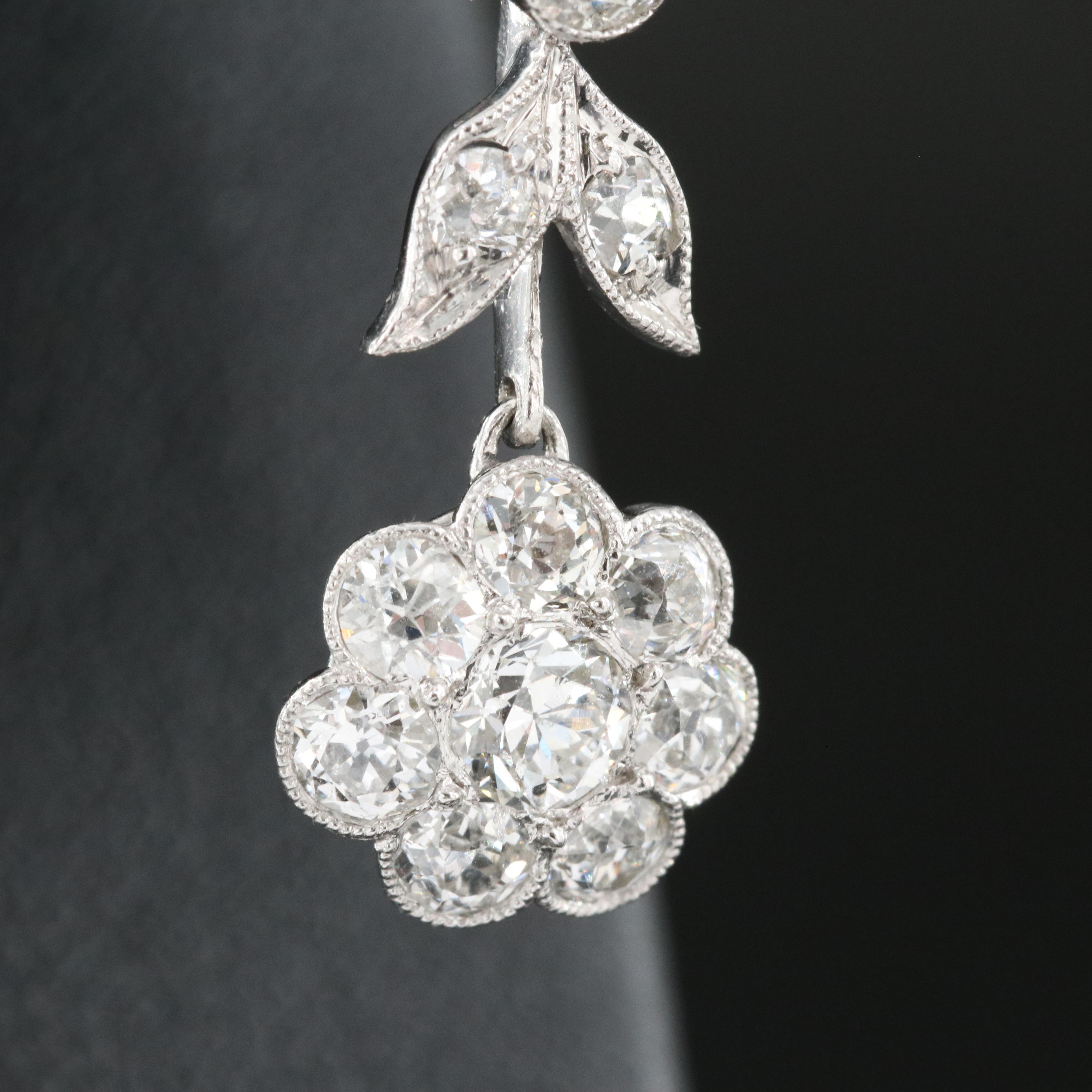 Vintage Platinum 2.30 CTW Diamond Flower Earrings
