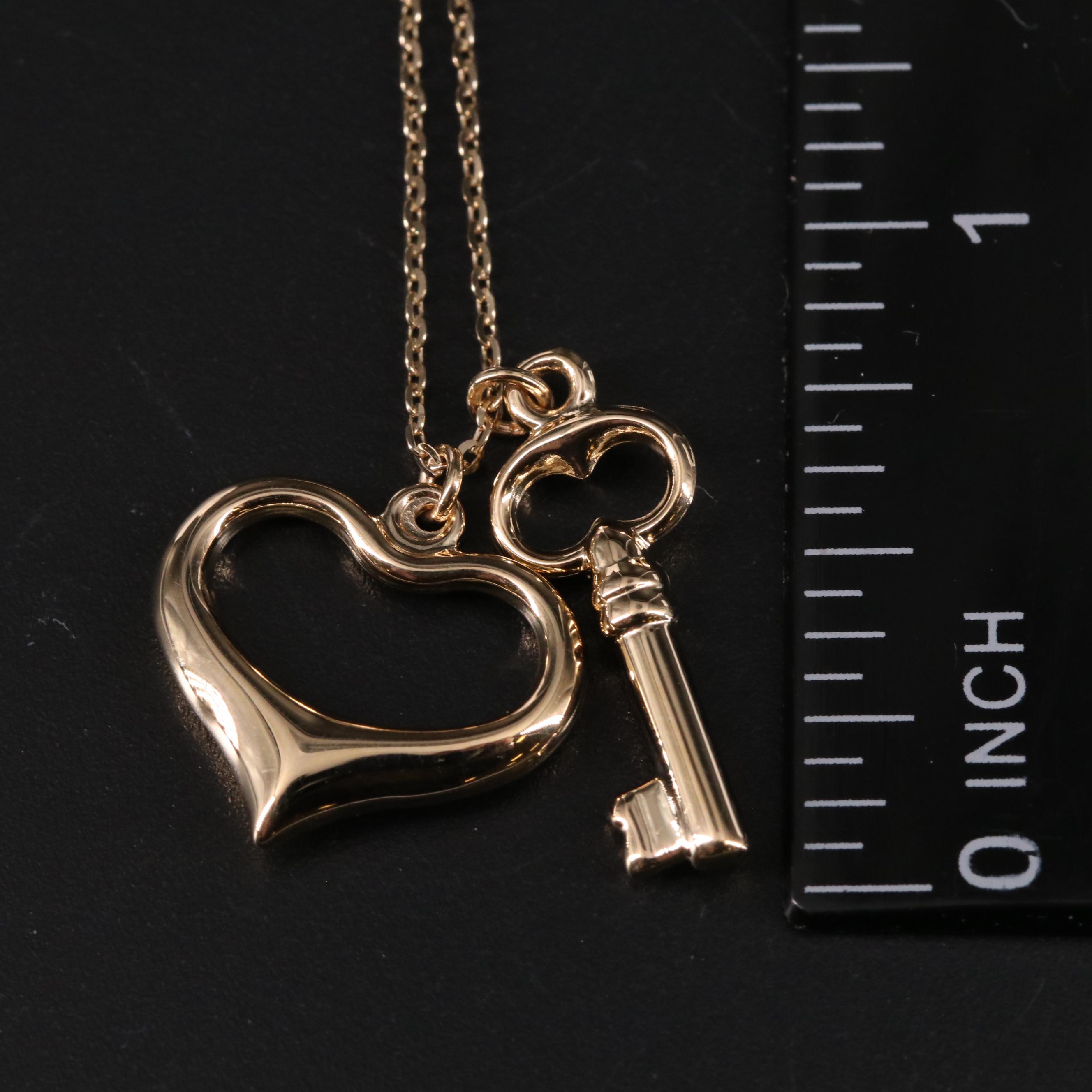 14K Heart and Key Pendant Necklace