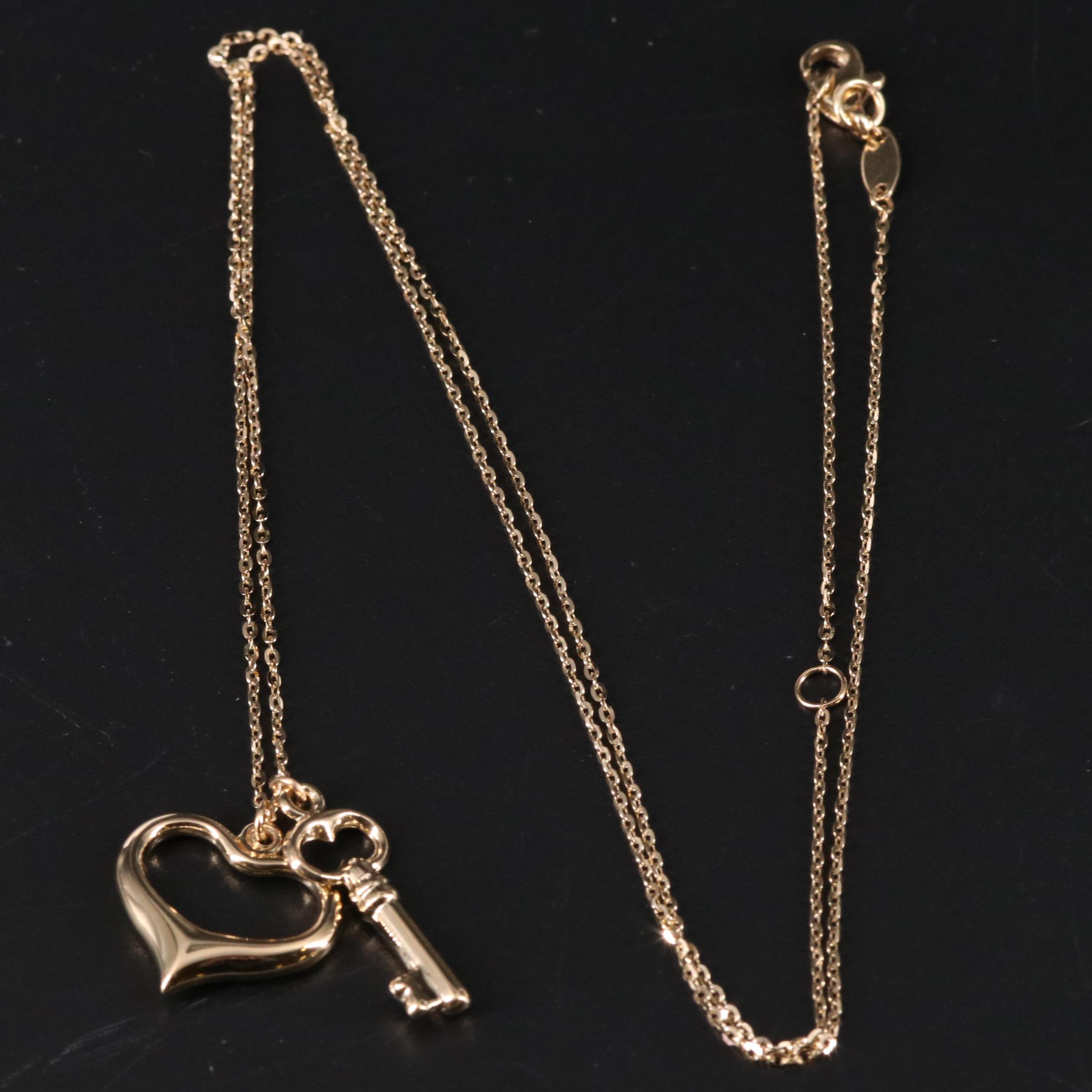 14K Heart and Key Pendant Necklace