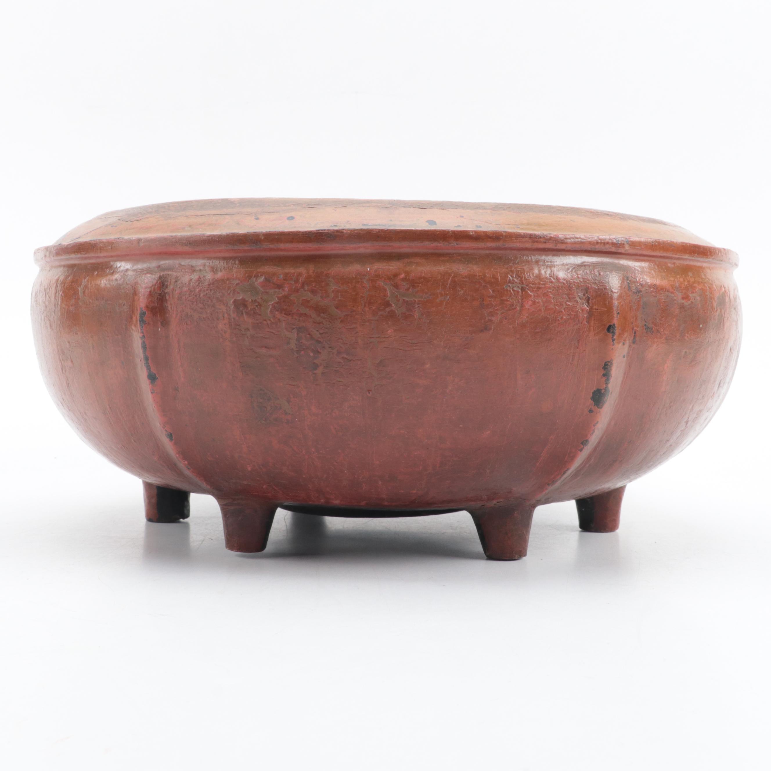 Burmese Bamboo and Red Lacquer Offering Bowl, Mid-Late 20th Century