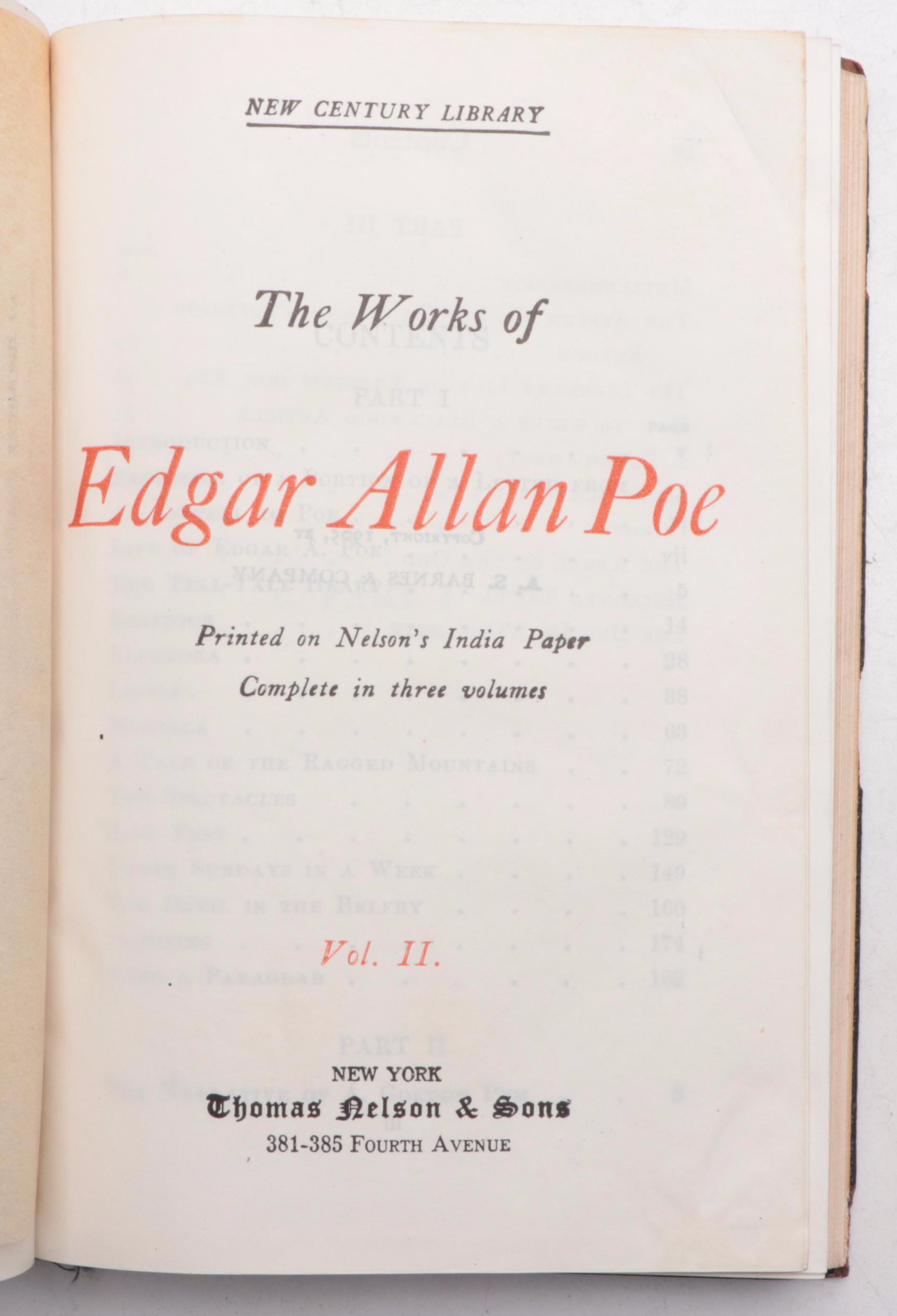 Leather Bound "The Works of Edgar Allan Poe" Vol. II–III, Early 20th Century