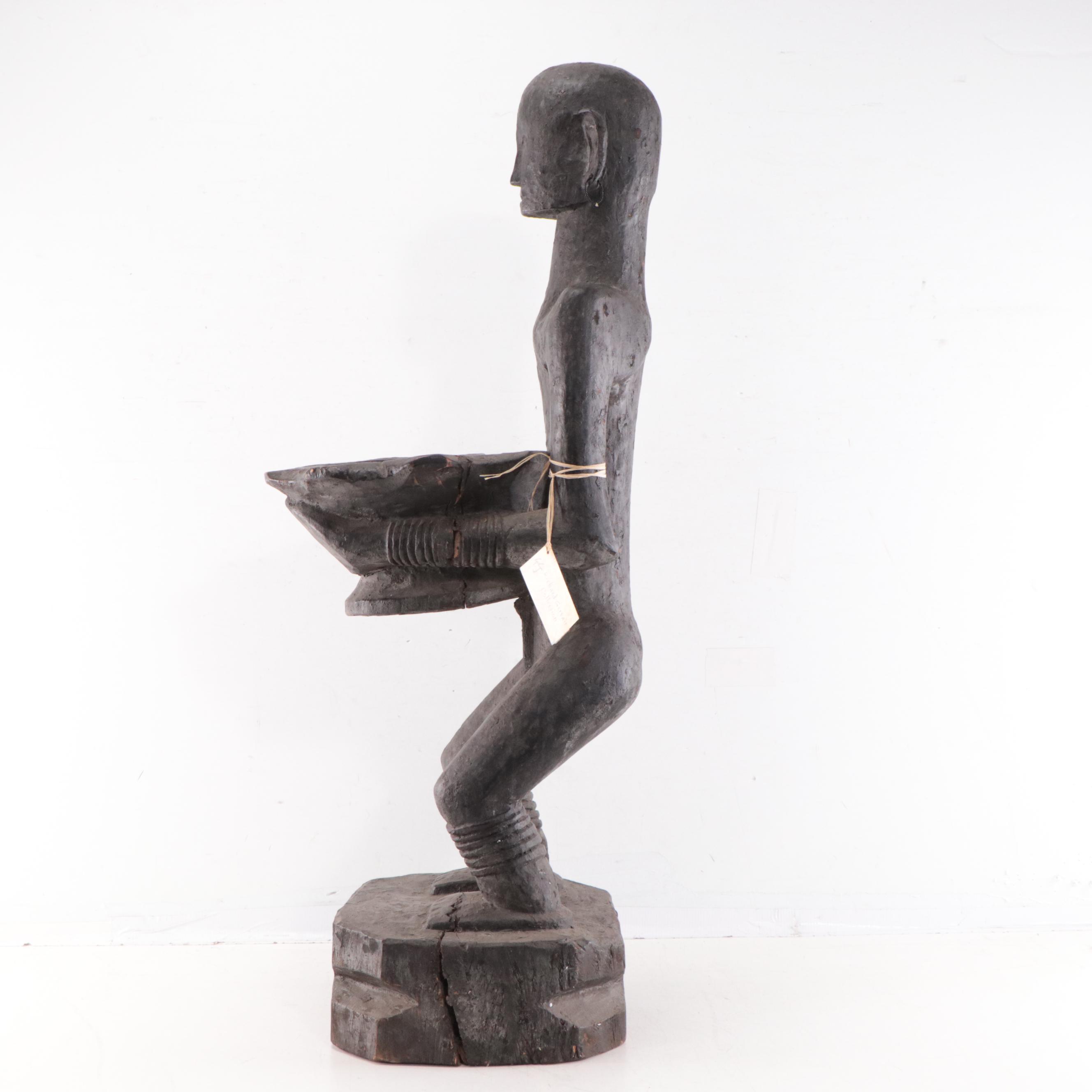 Igorot Hand-Carved Wooden Figure With Bowl, Philippines