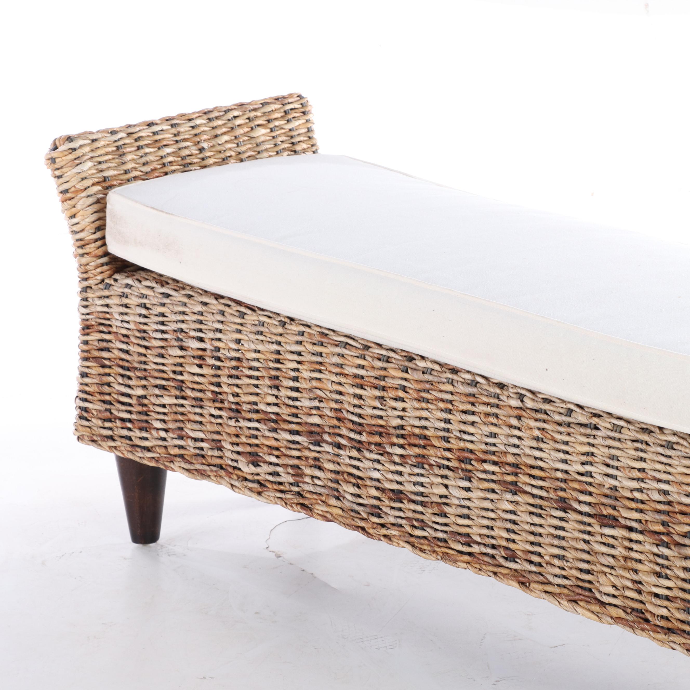 Wicker Bench with Cushion
