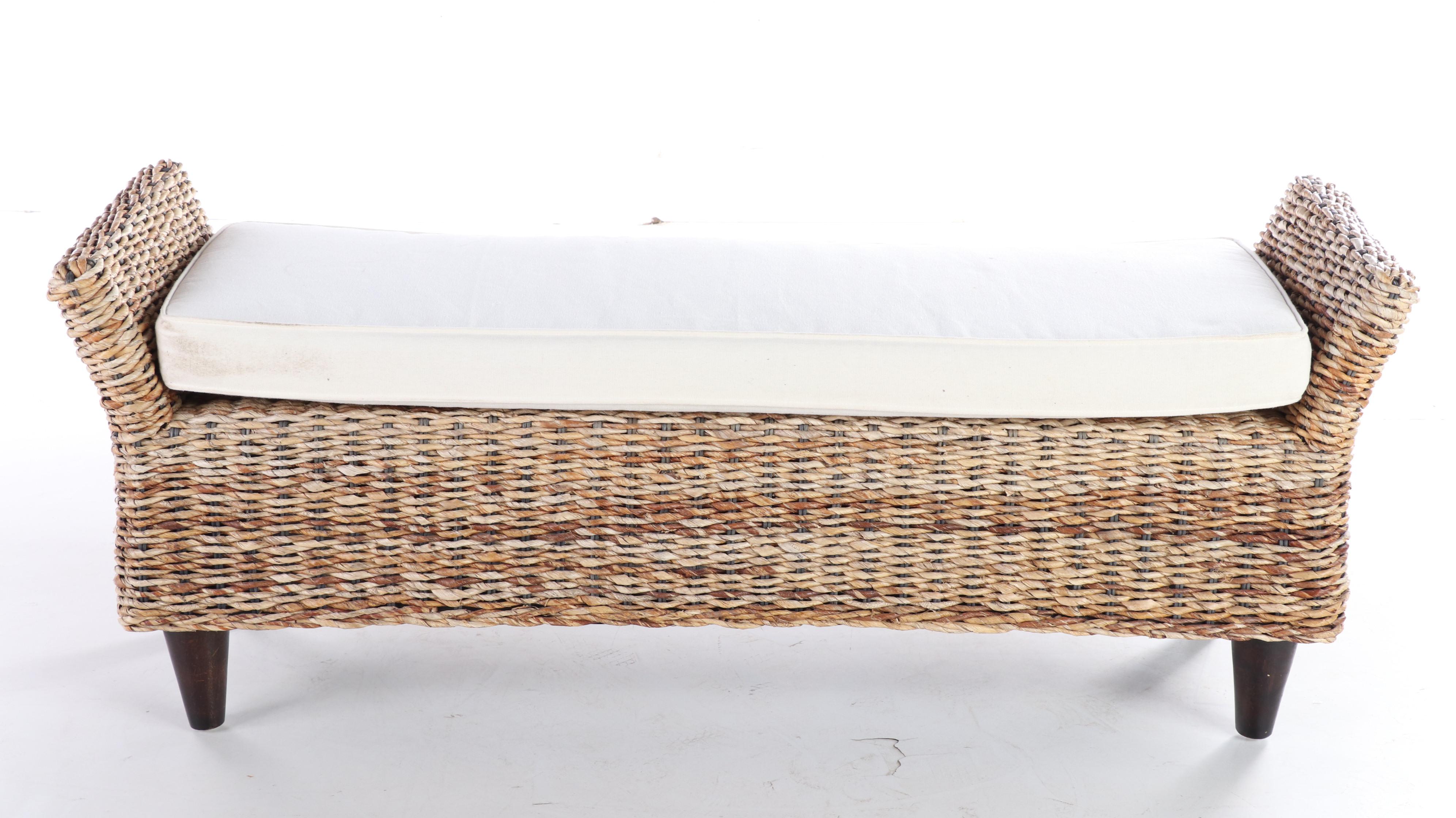 Wicker Bench with Cushion