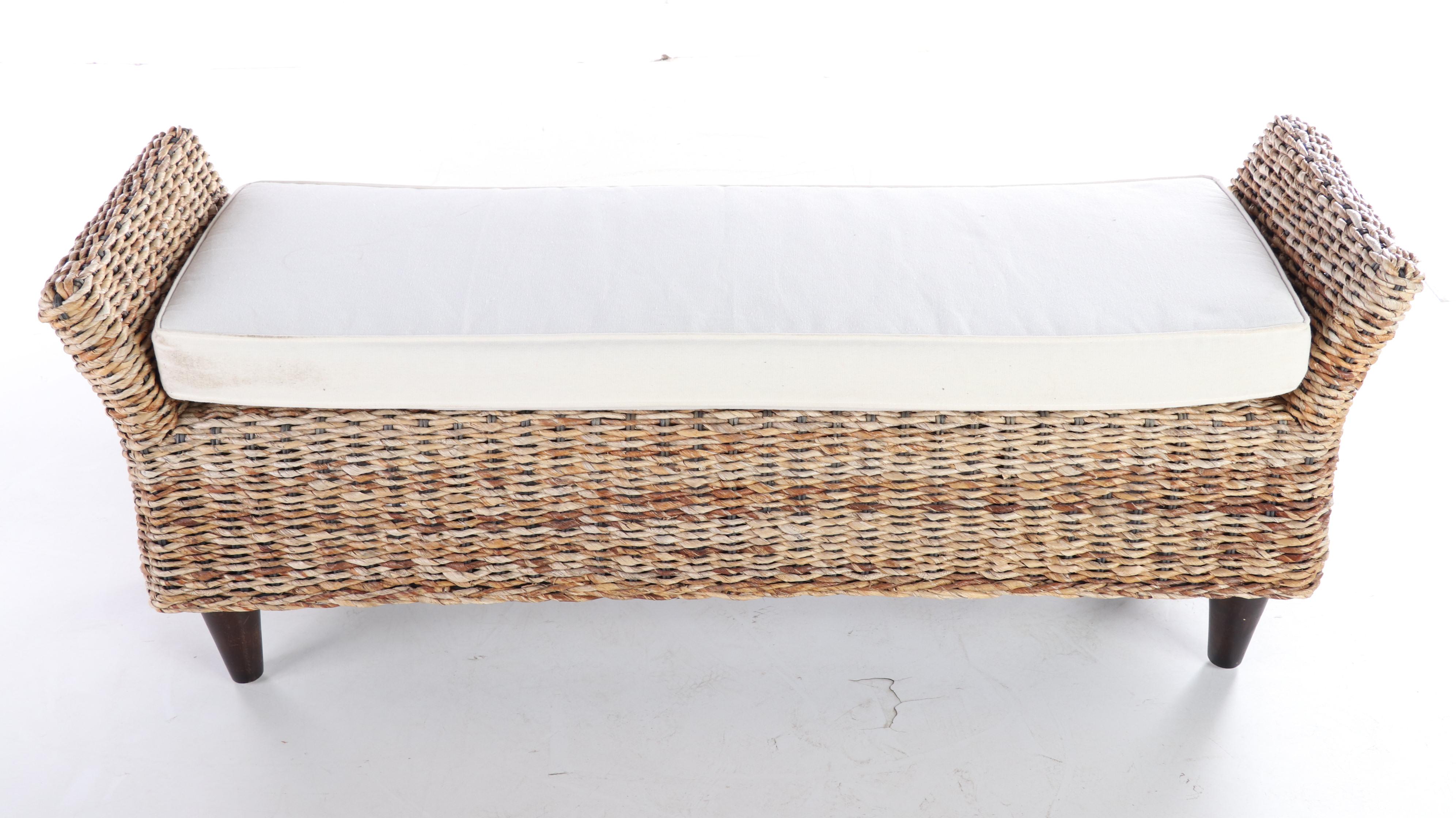Wicker Bench with Cushion