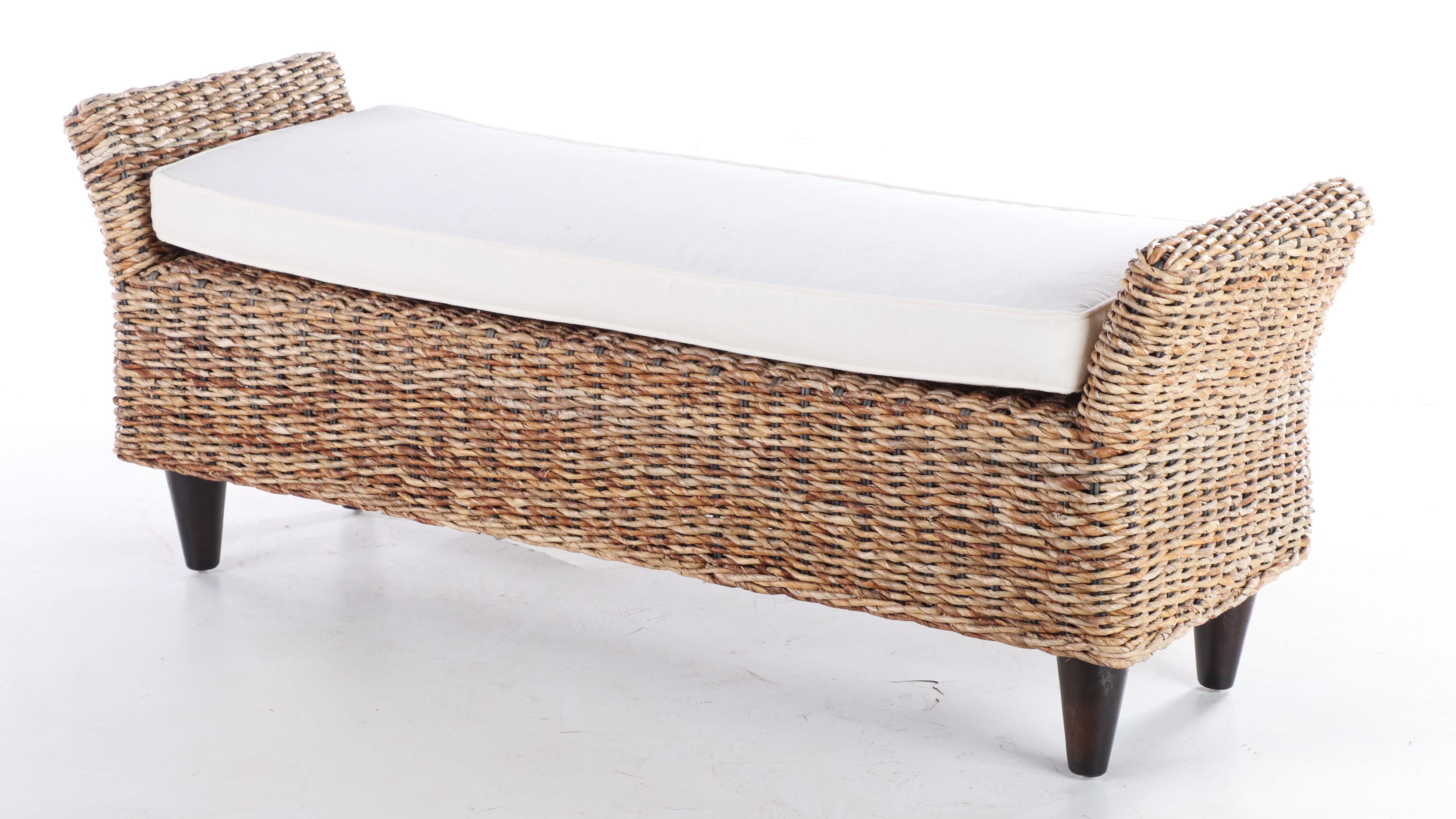 Wicker Bench with Cushion