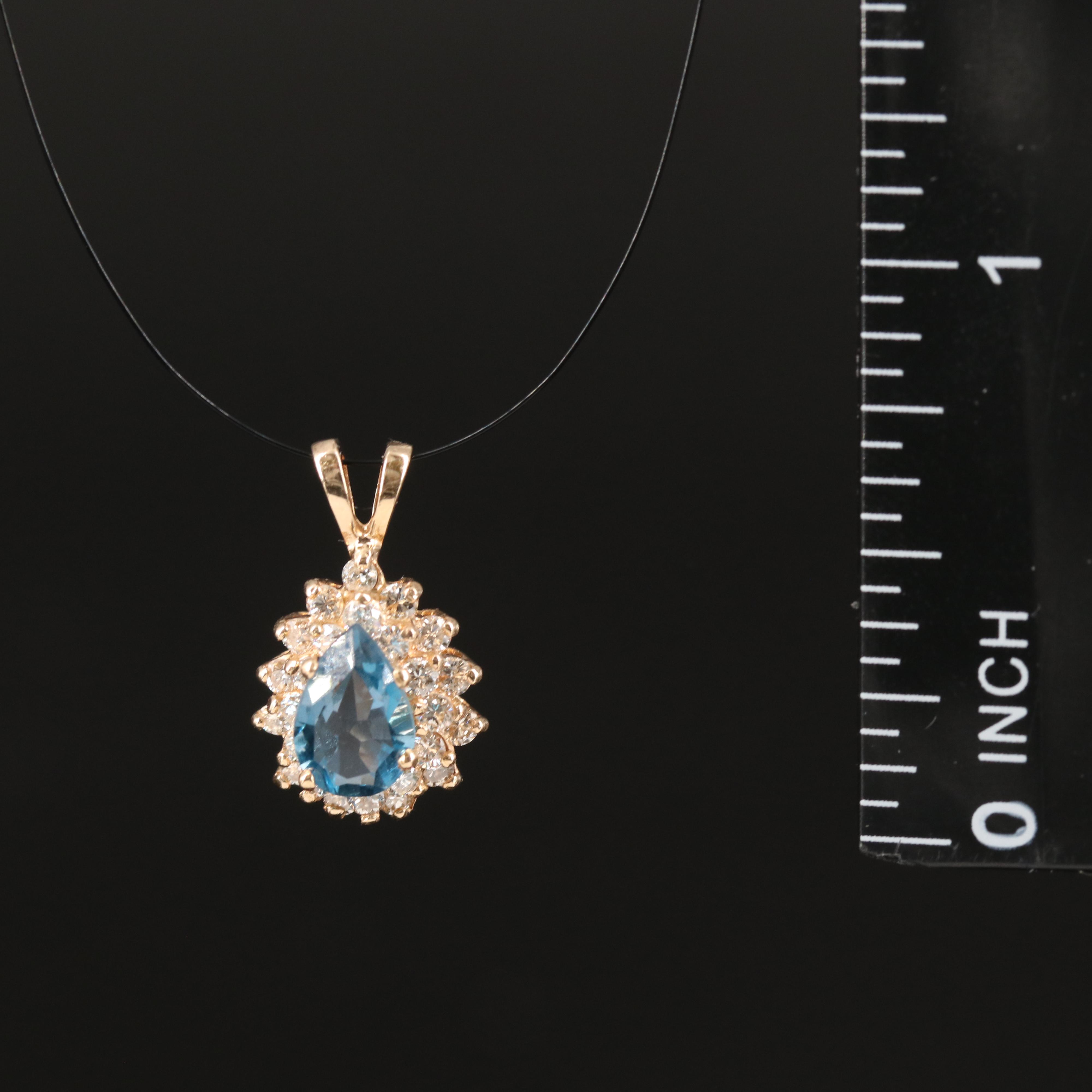 14K Swiss Blue Topaz and Diamond Pendant