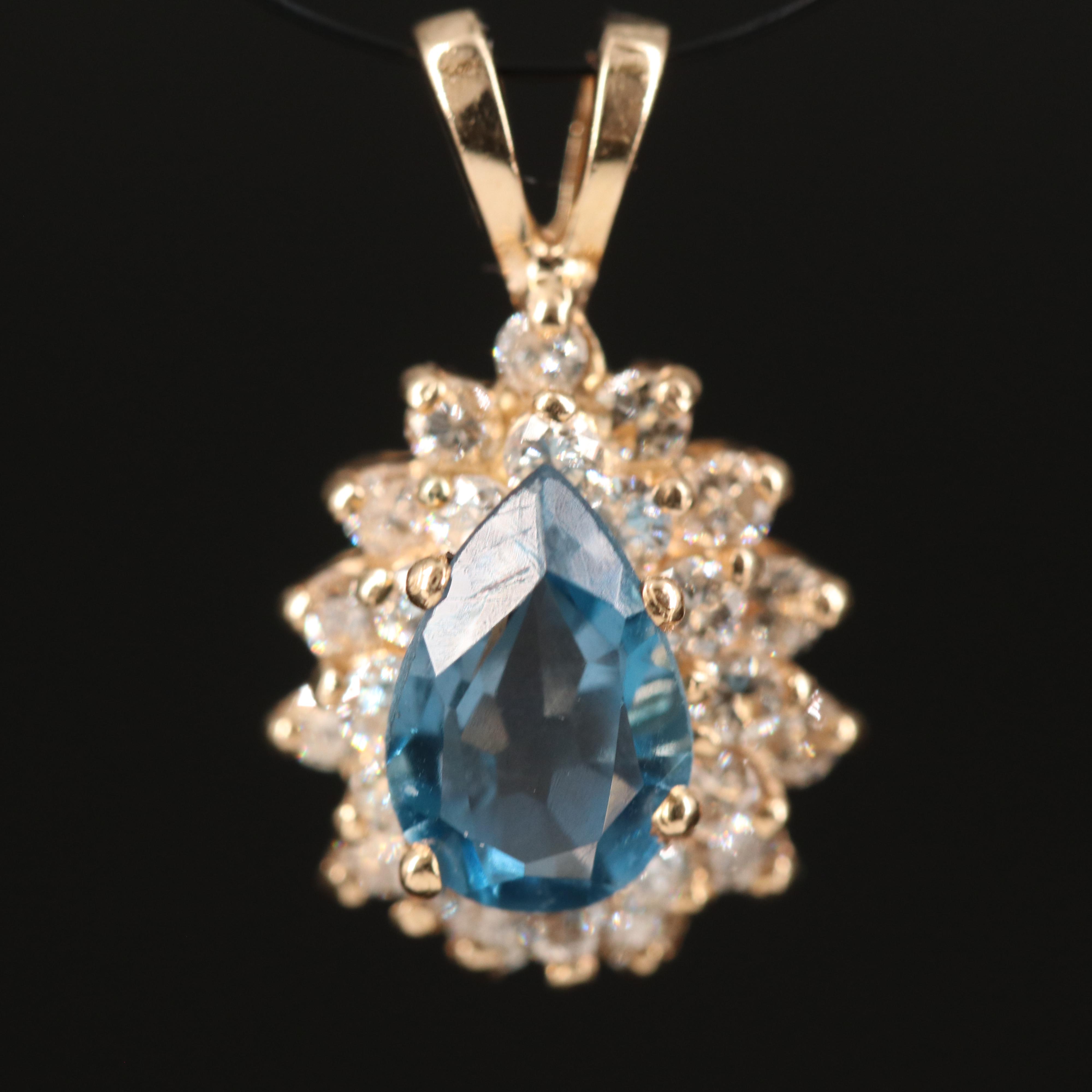14K Swiss Blue Topaz and Diamond Pendant