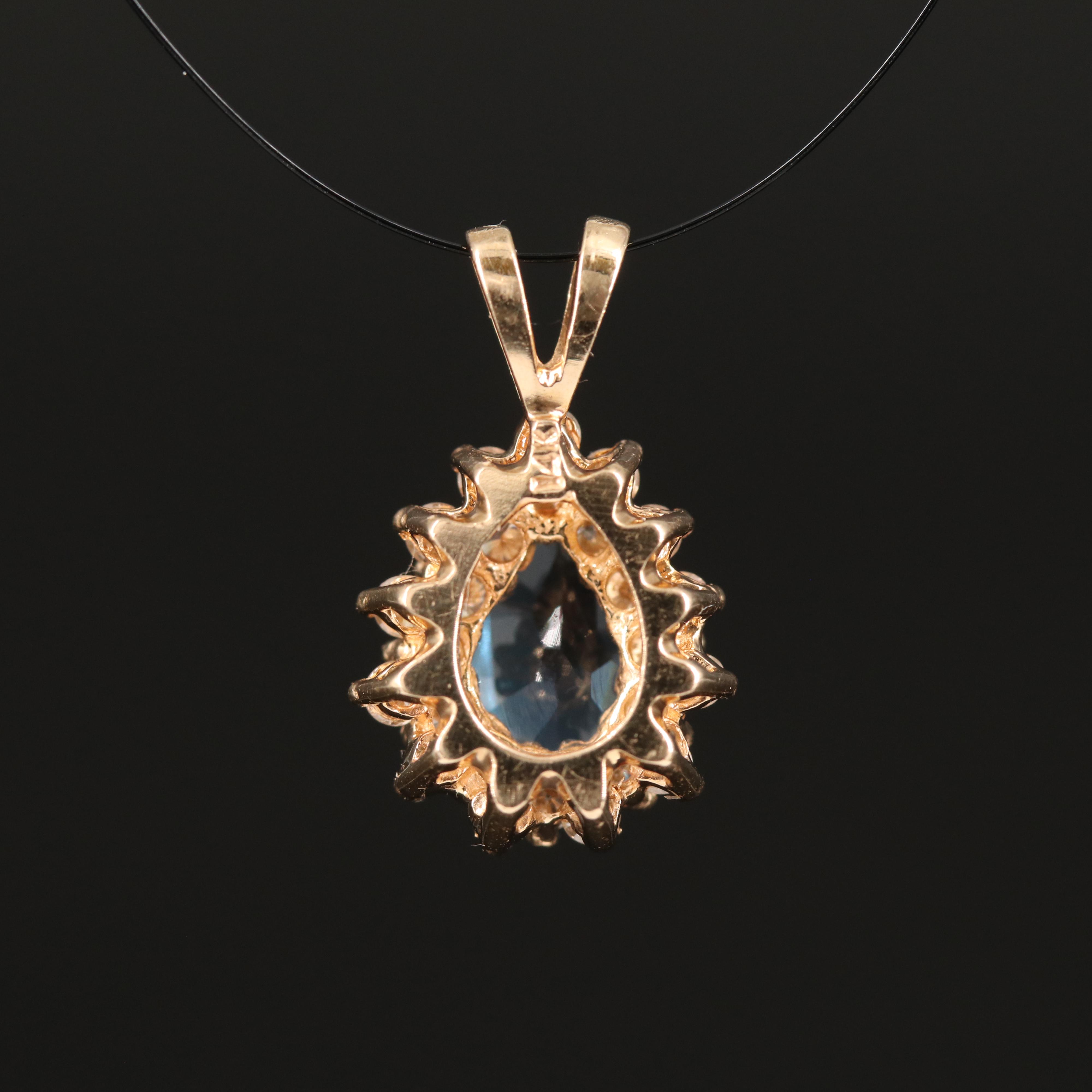 14K Swiss Blue Topaz and Diamond Pendant